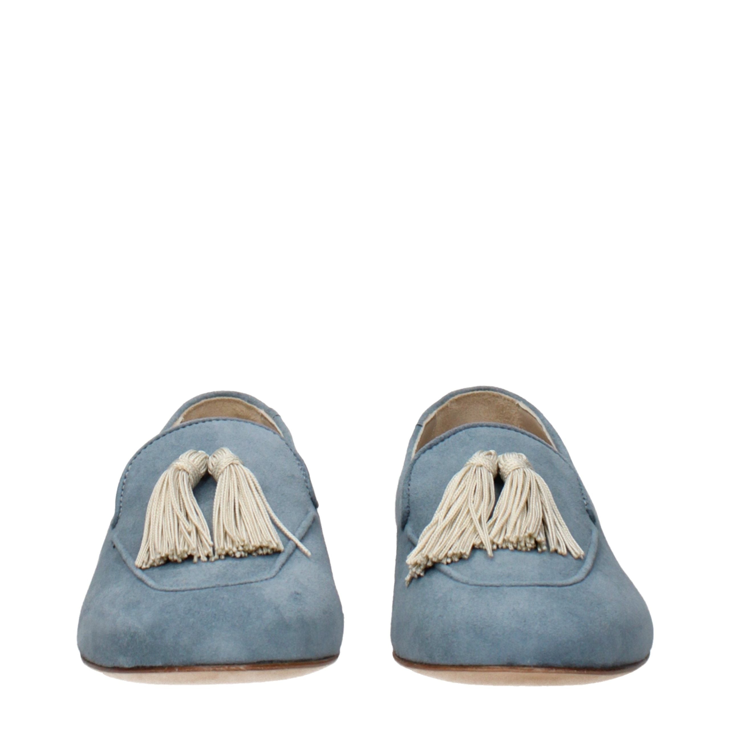 Light Blue Leather Slip-On Loafers
