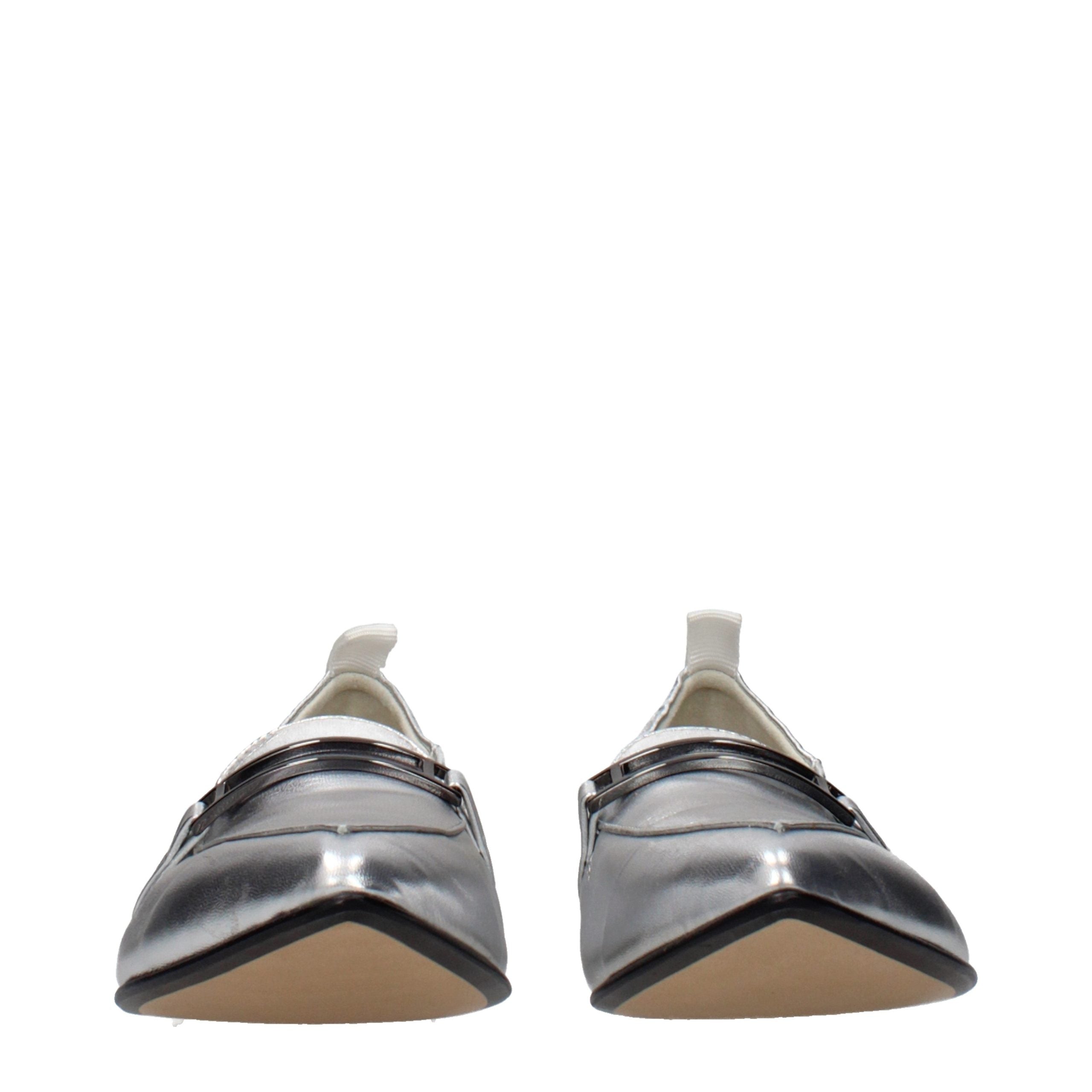 Gray Leather Slip-On Loafers