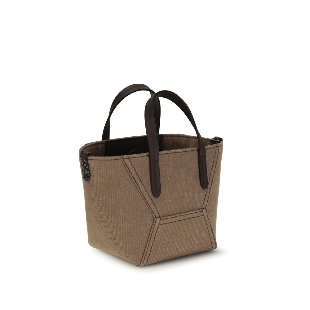 Beige Fabric Handbag