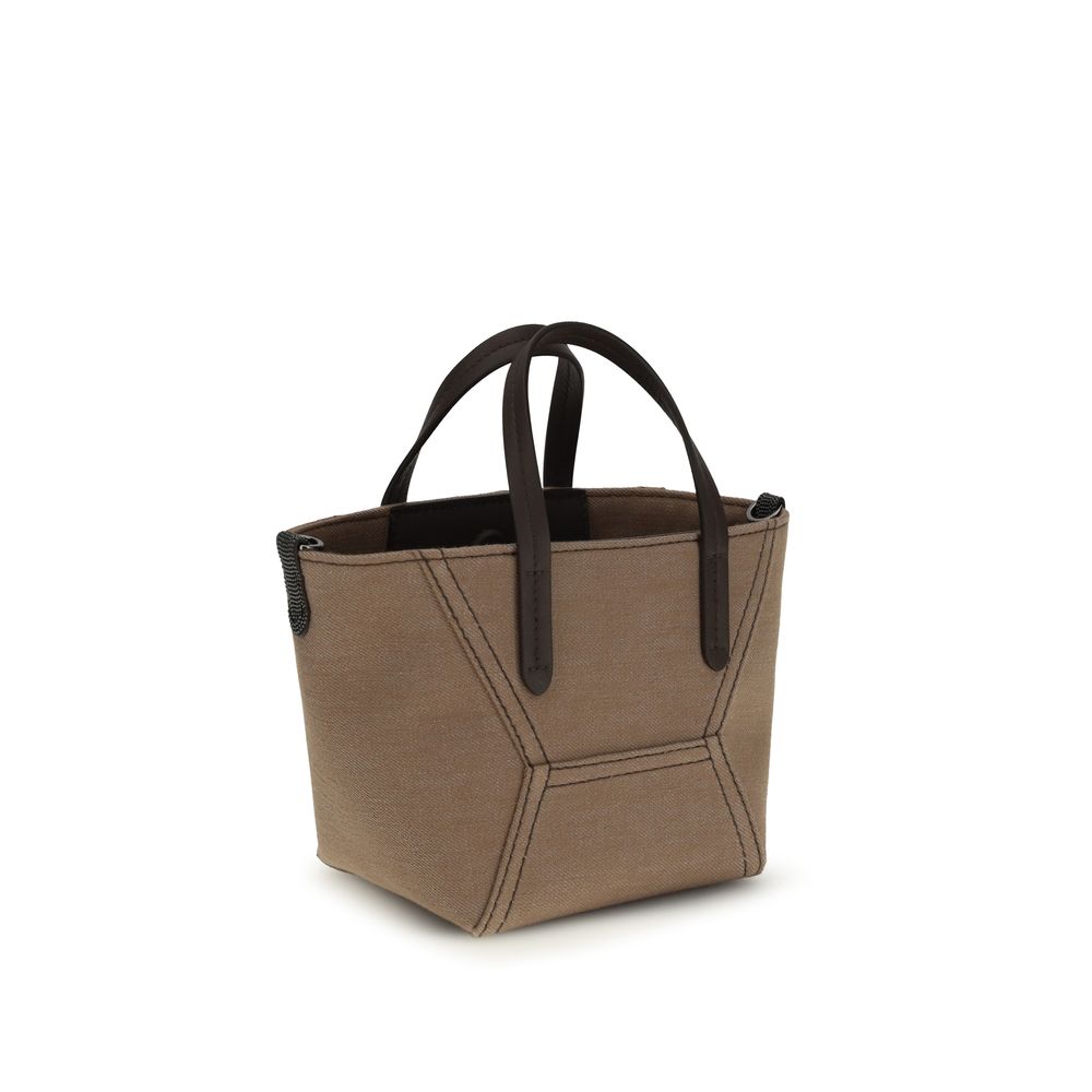 Beige Fabric Handbag