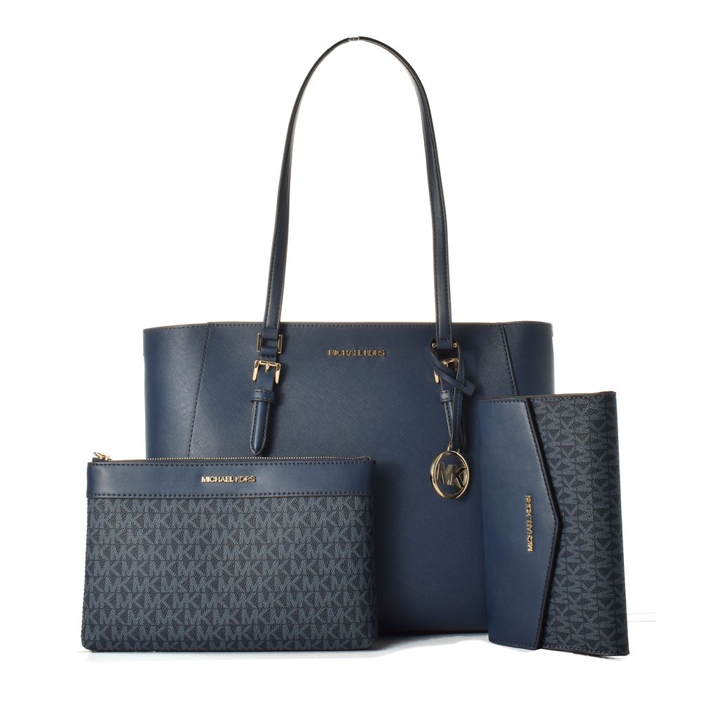 Blue Leather Tote Bag