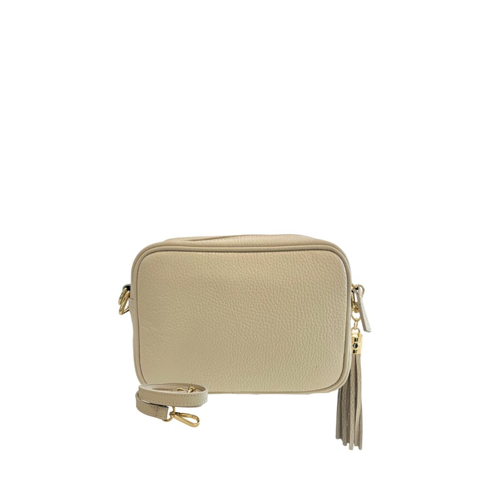 Béžová crossbody kabelka z hovězí kůže