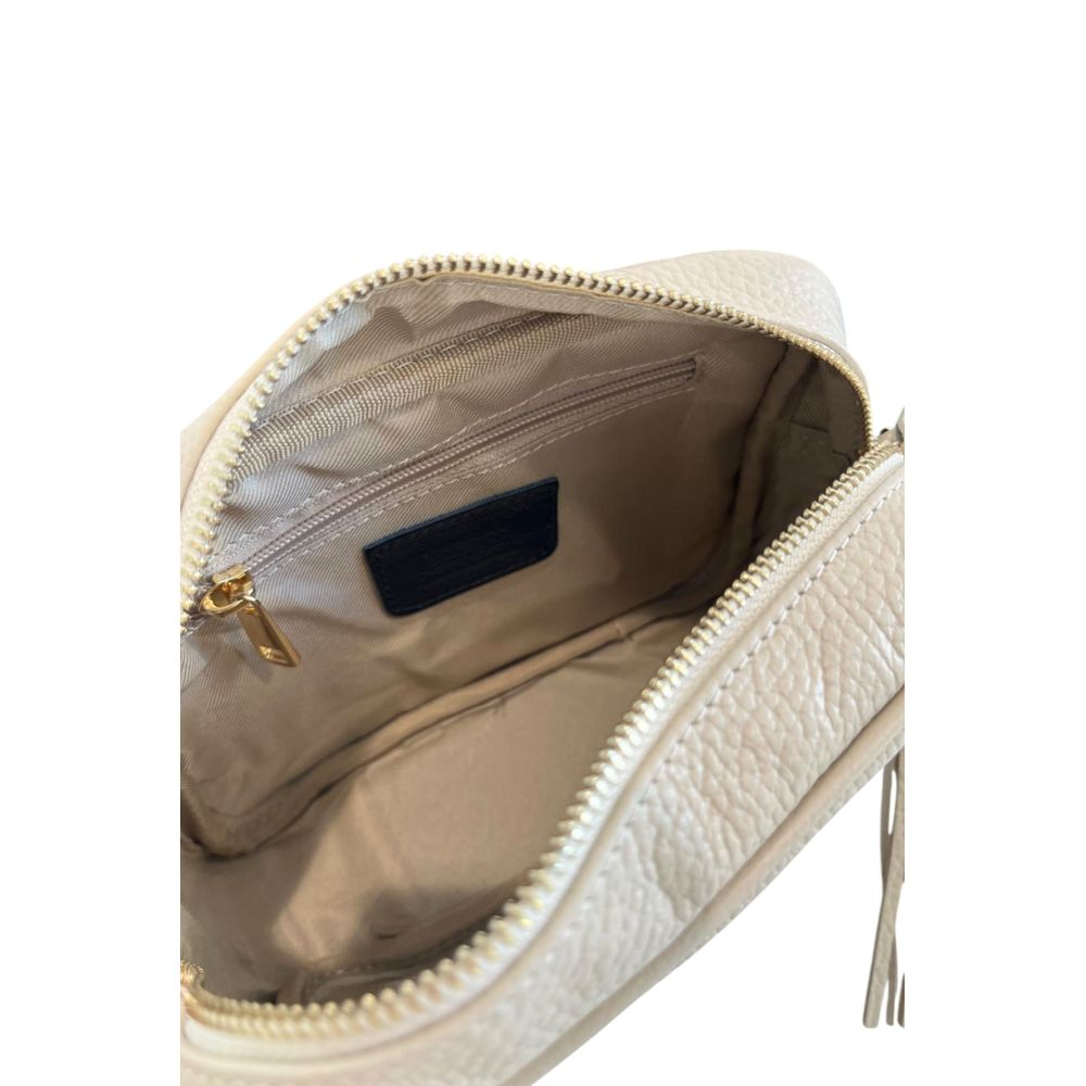 Béžová crossbody kabelka z hovězí kůže