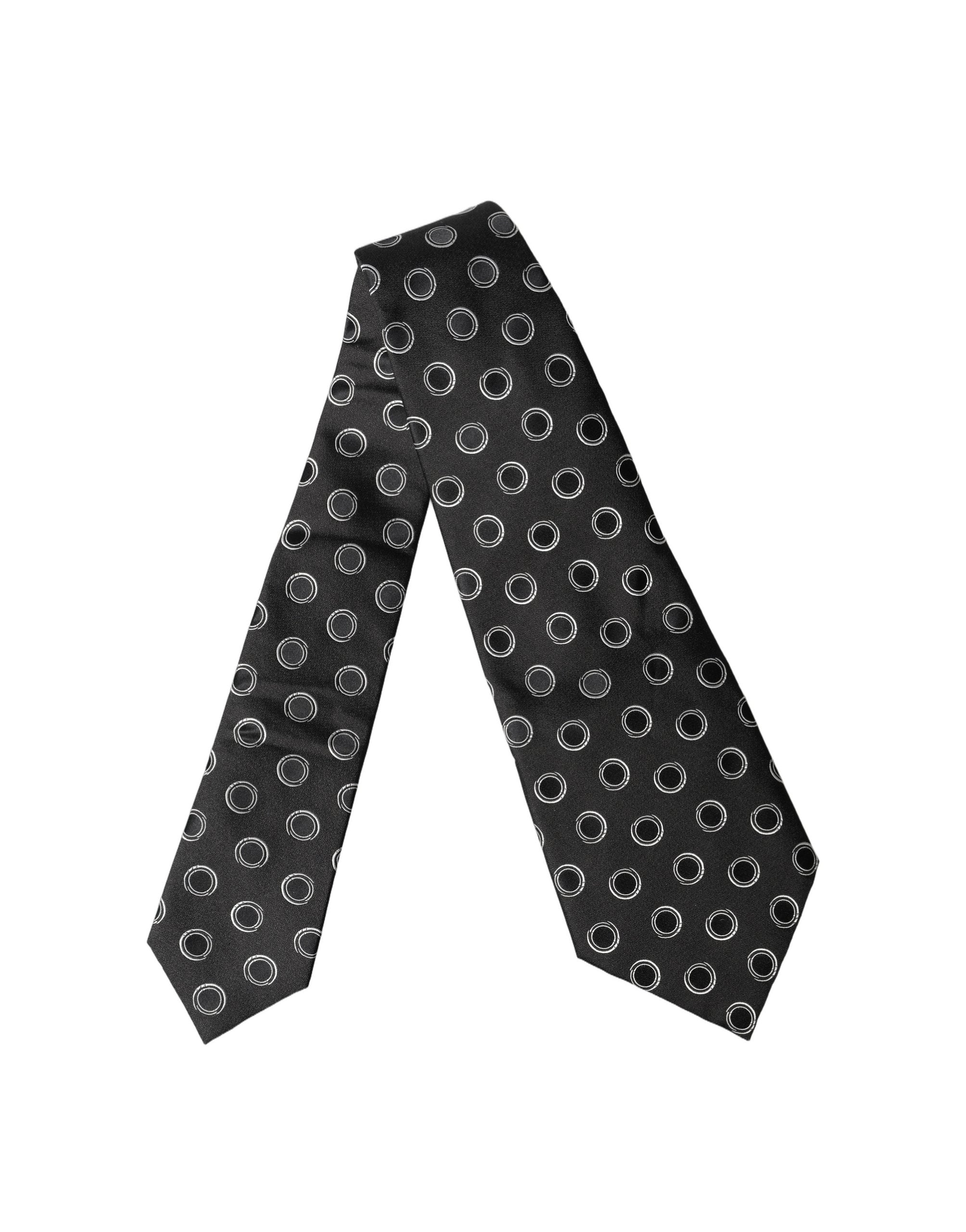 Black White Polka Dot Silk Adjustable Women Necktie Tie