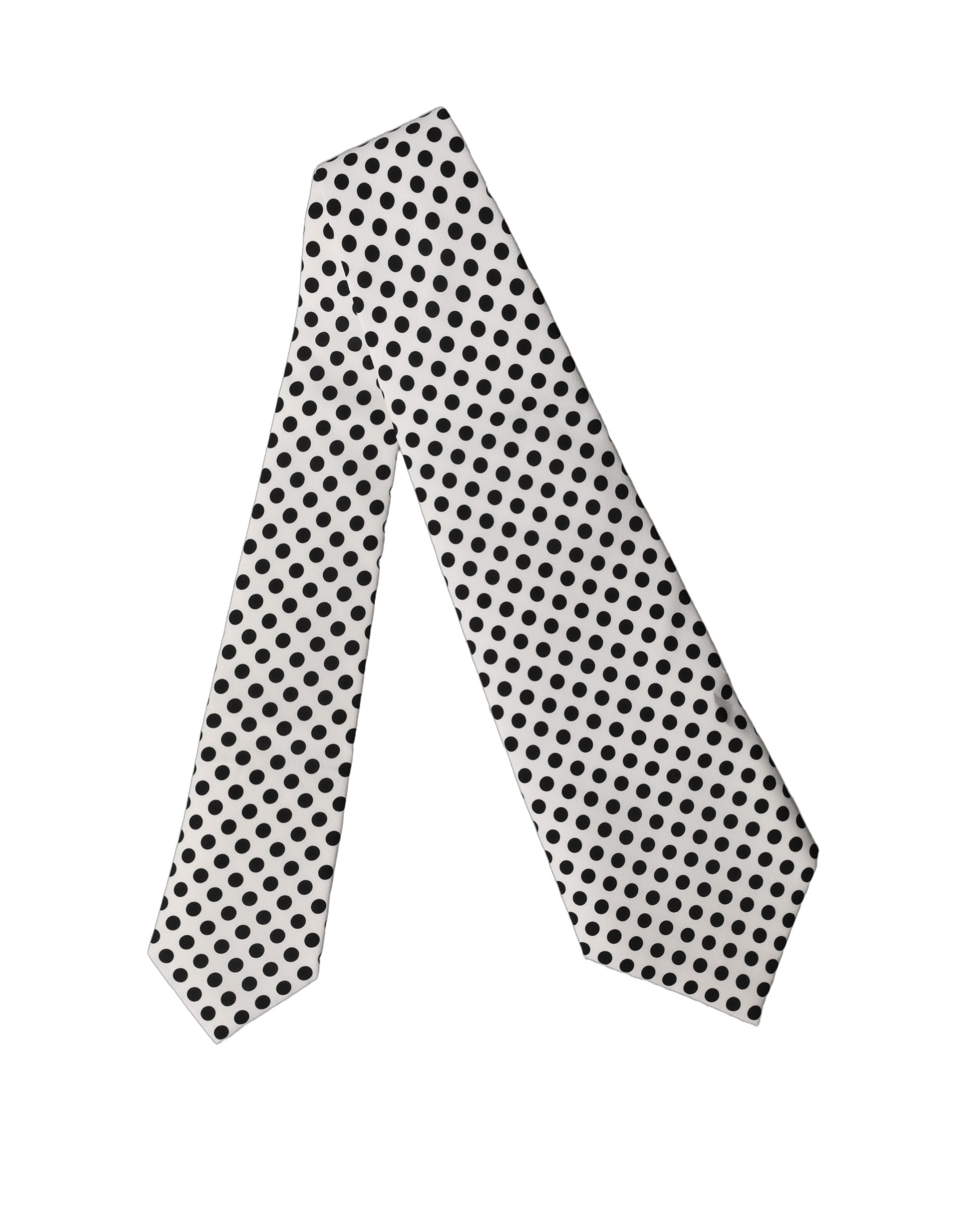 White Black Polka Dot Silk Adjustable Women Necktie Tie