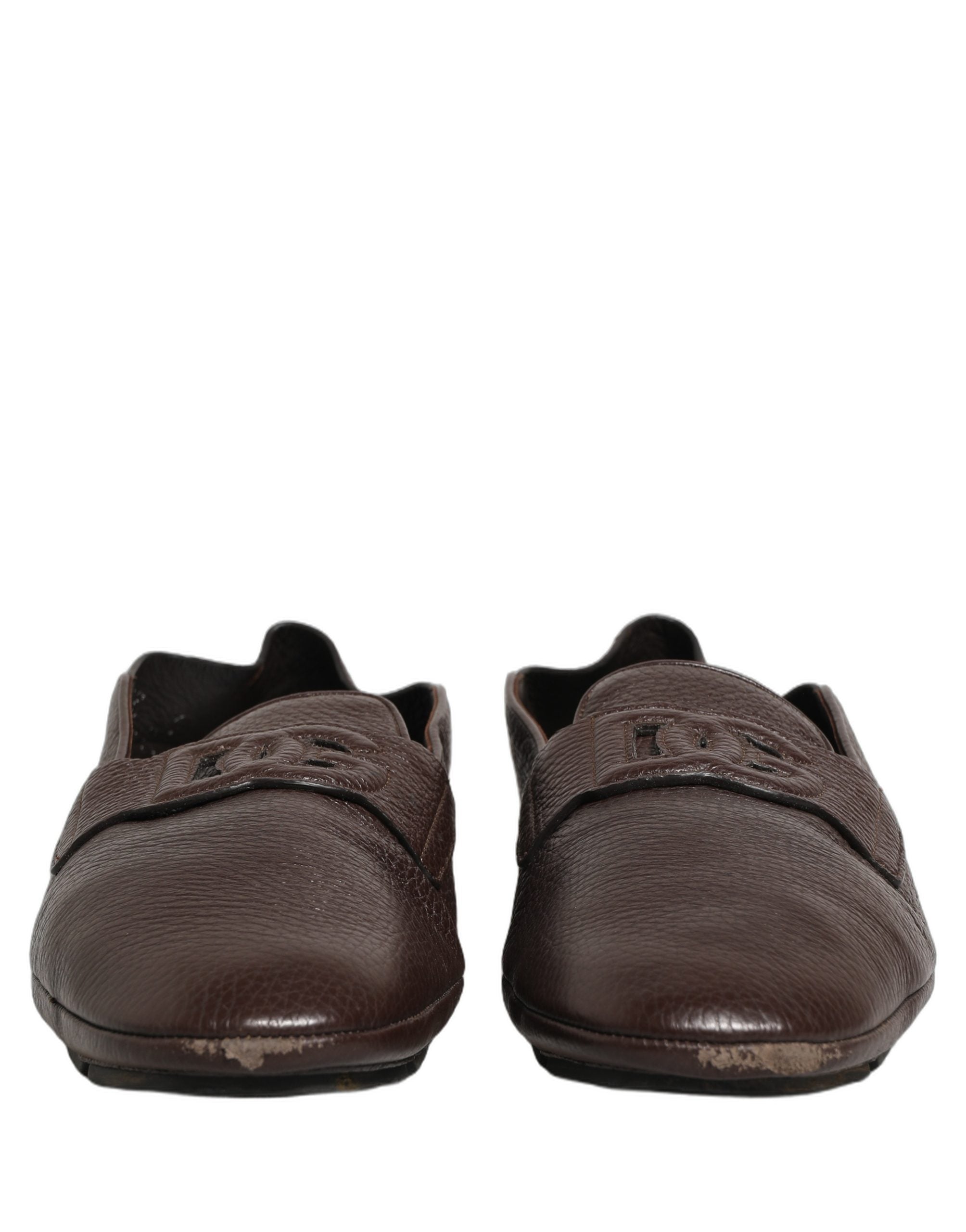 Brown Deerskin Leather Driver Loafers Shoes