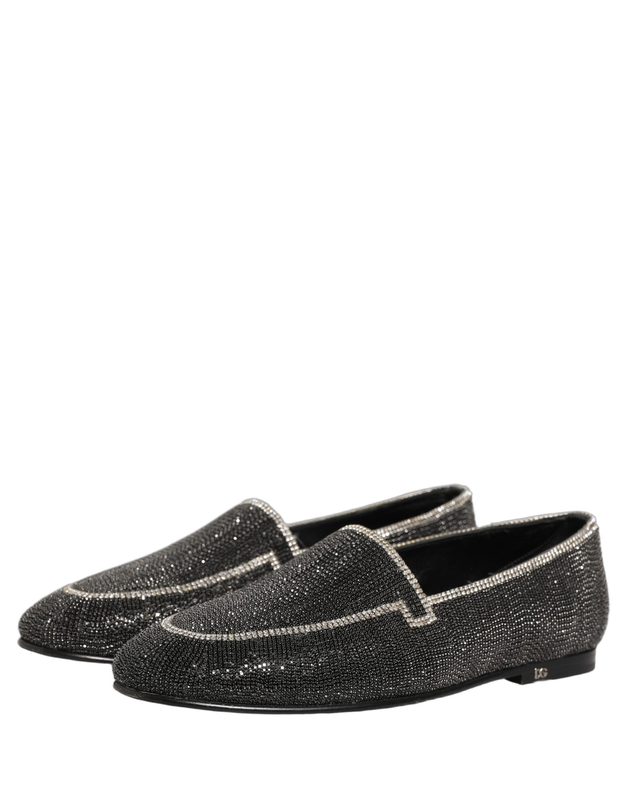 Black Crystal Embellished Men Loafers Shoes