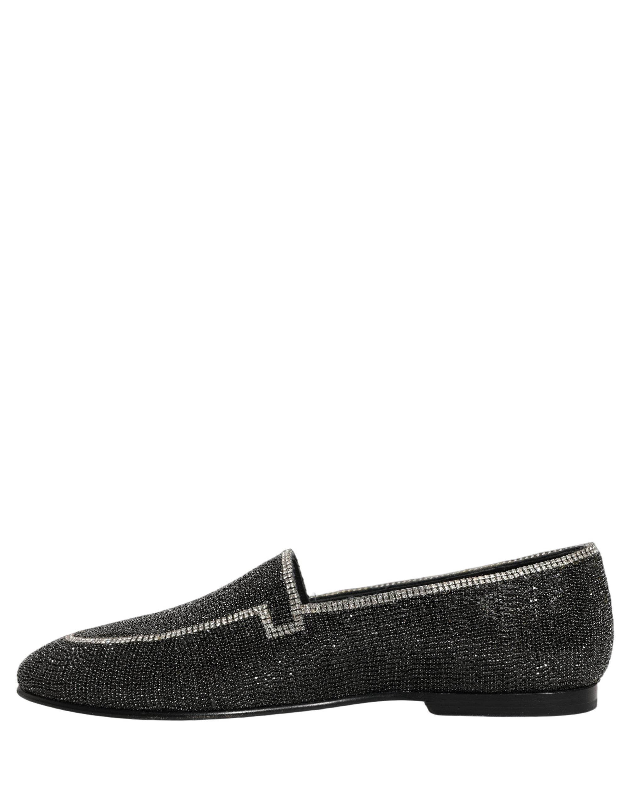 Black Crystal Embellished Men Loafers Shoes