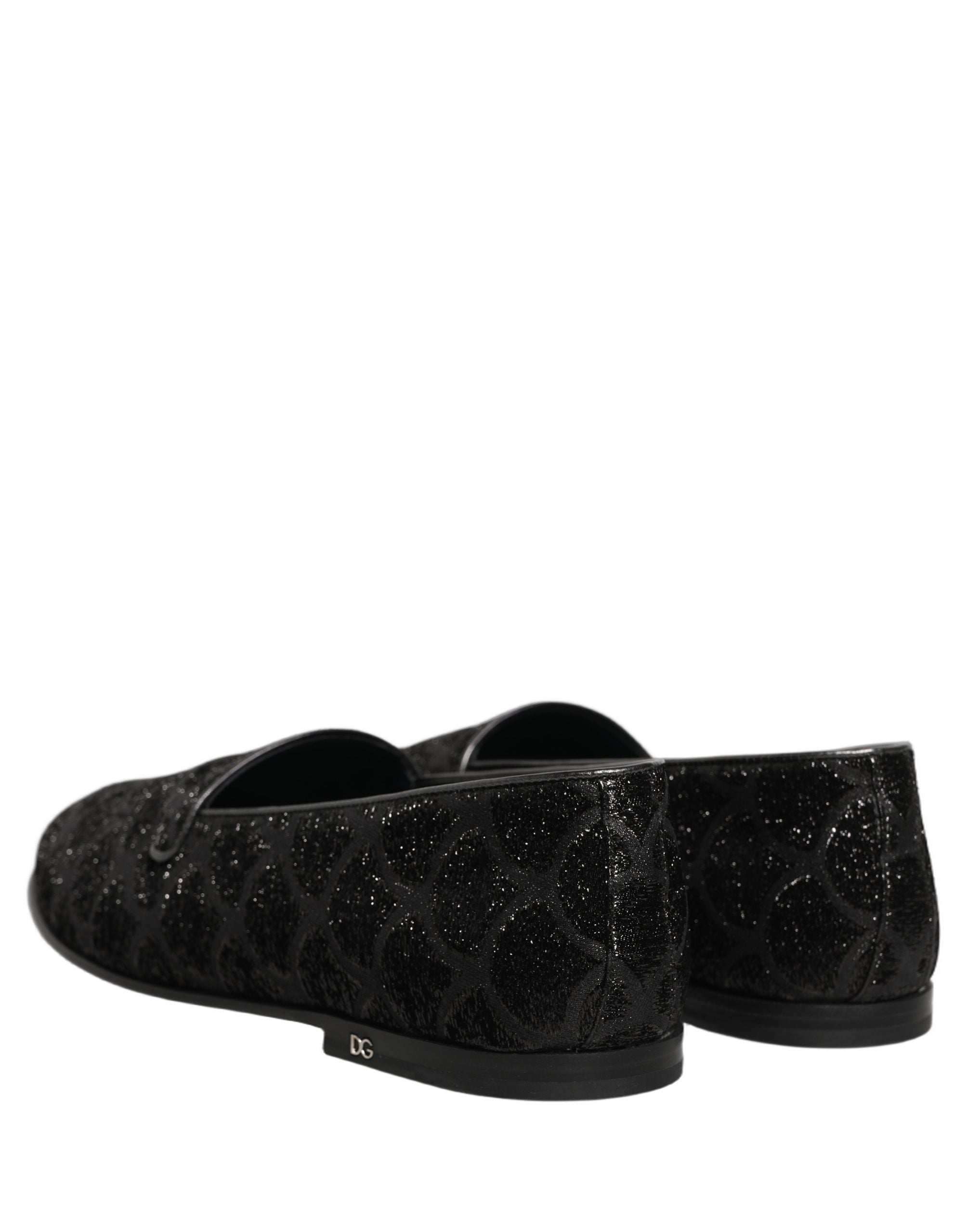 Black Glitter Brocade Men Dress Loafers Shoes