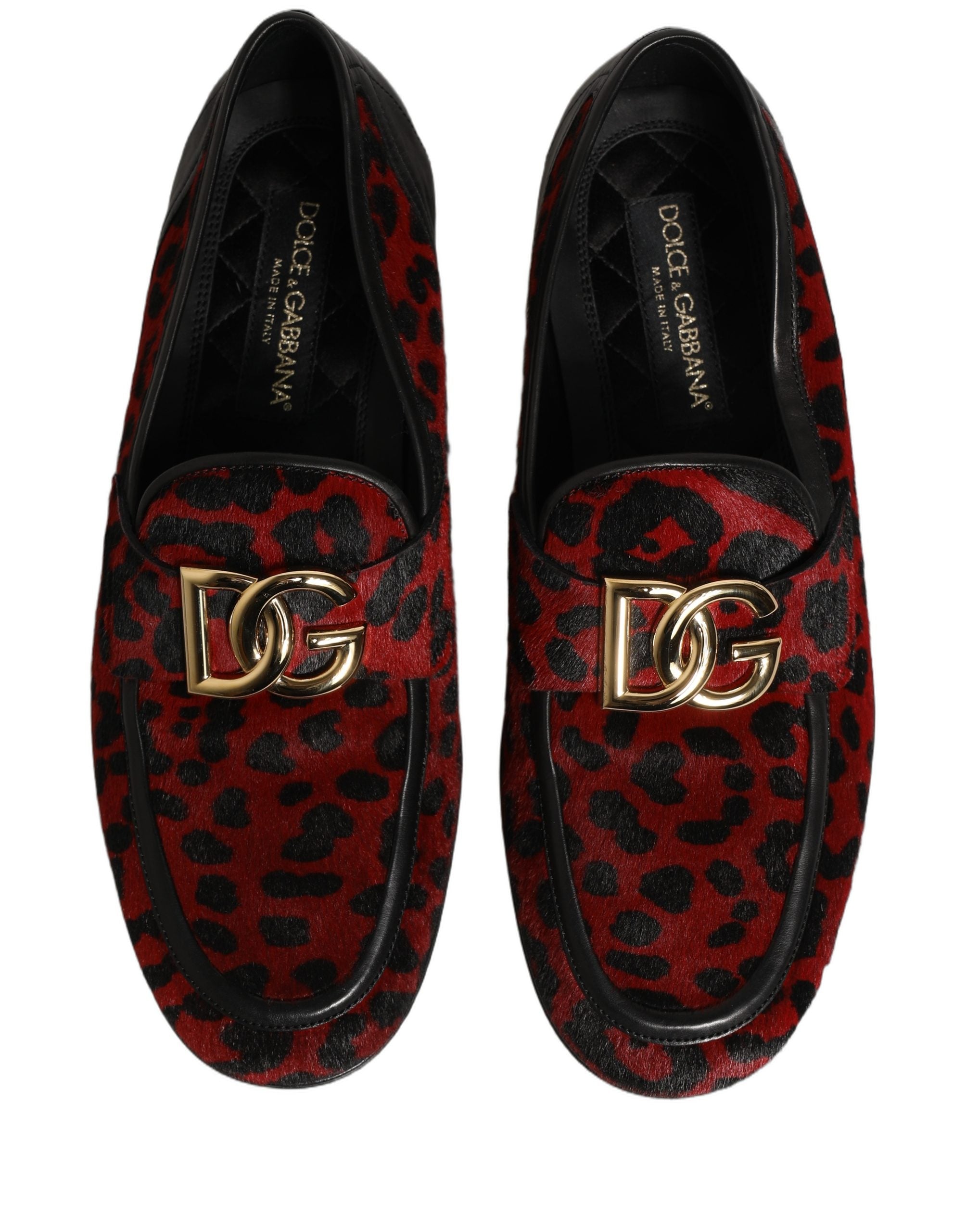 Red Leopard Print Pony Hair Dress Loafers Shoes