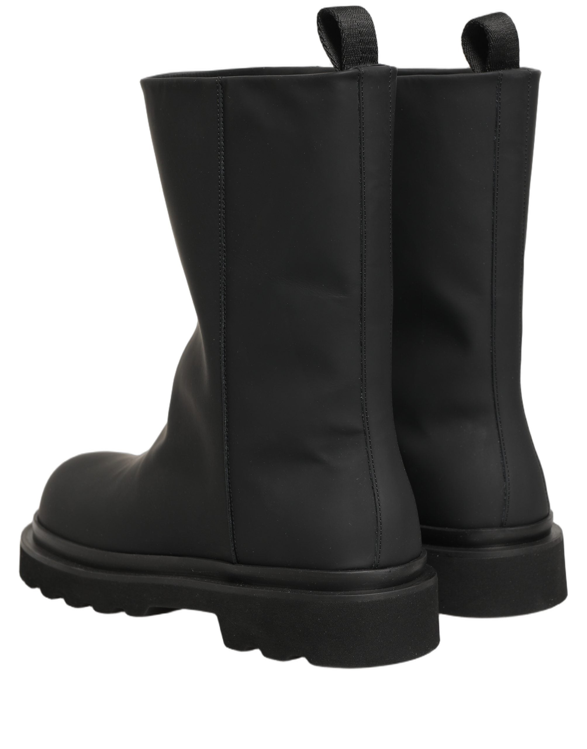 Black Leather Mid Calf Chunky Men Boots Shoes