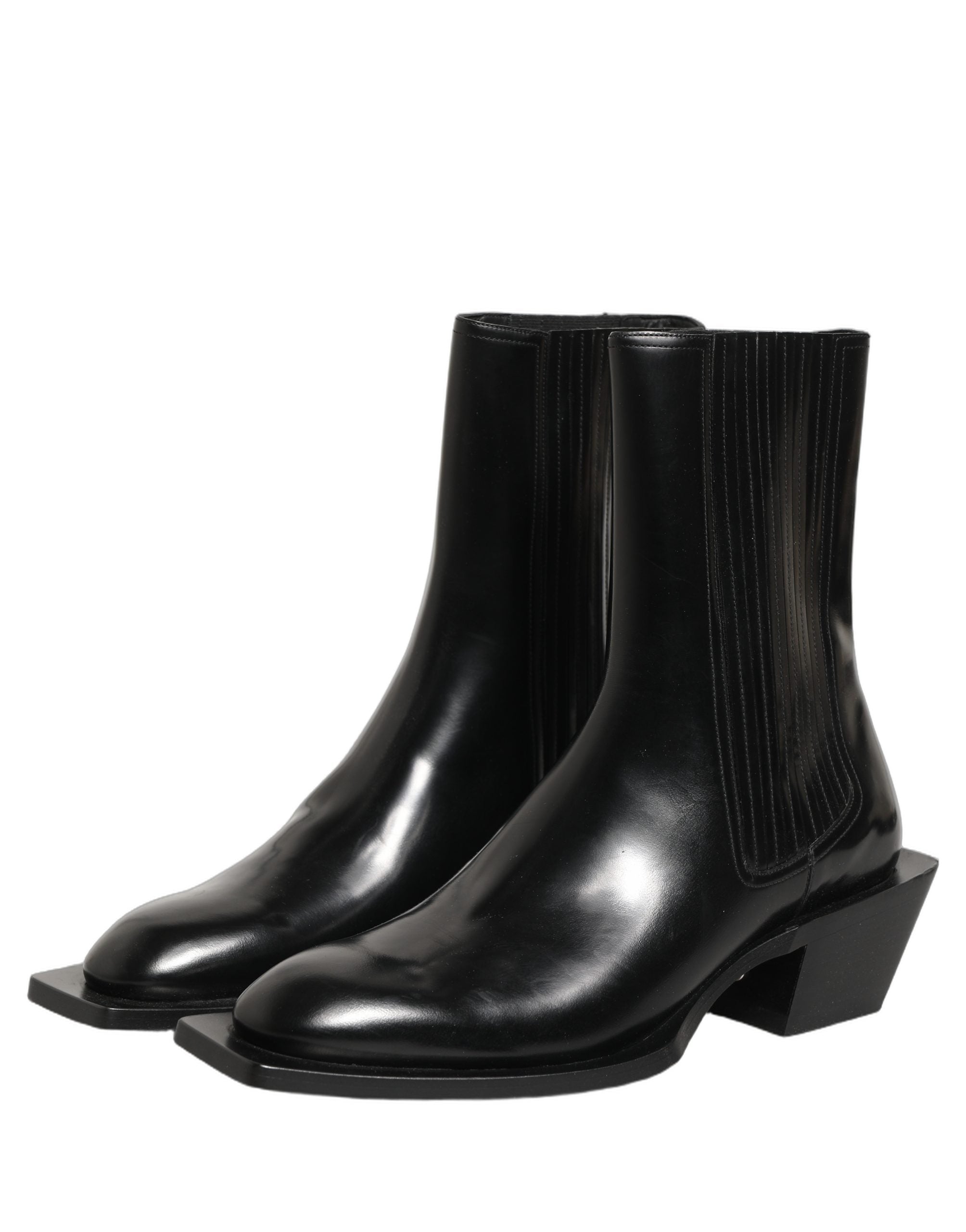 Black Leather Chelsea Mid Calf Boots Shoes