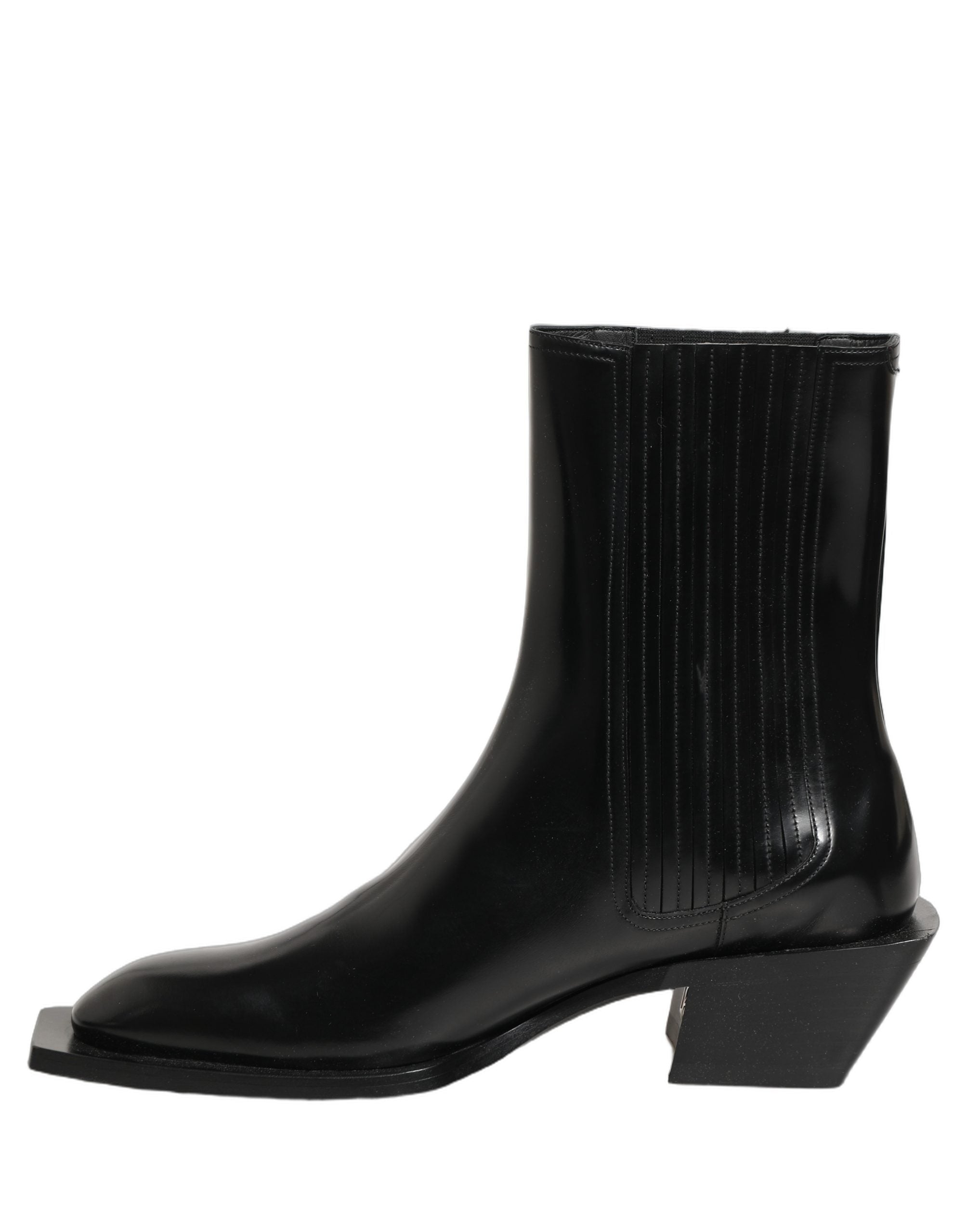 Black Leather Chelsea Mid Calf Boots Shoes
