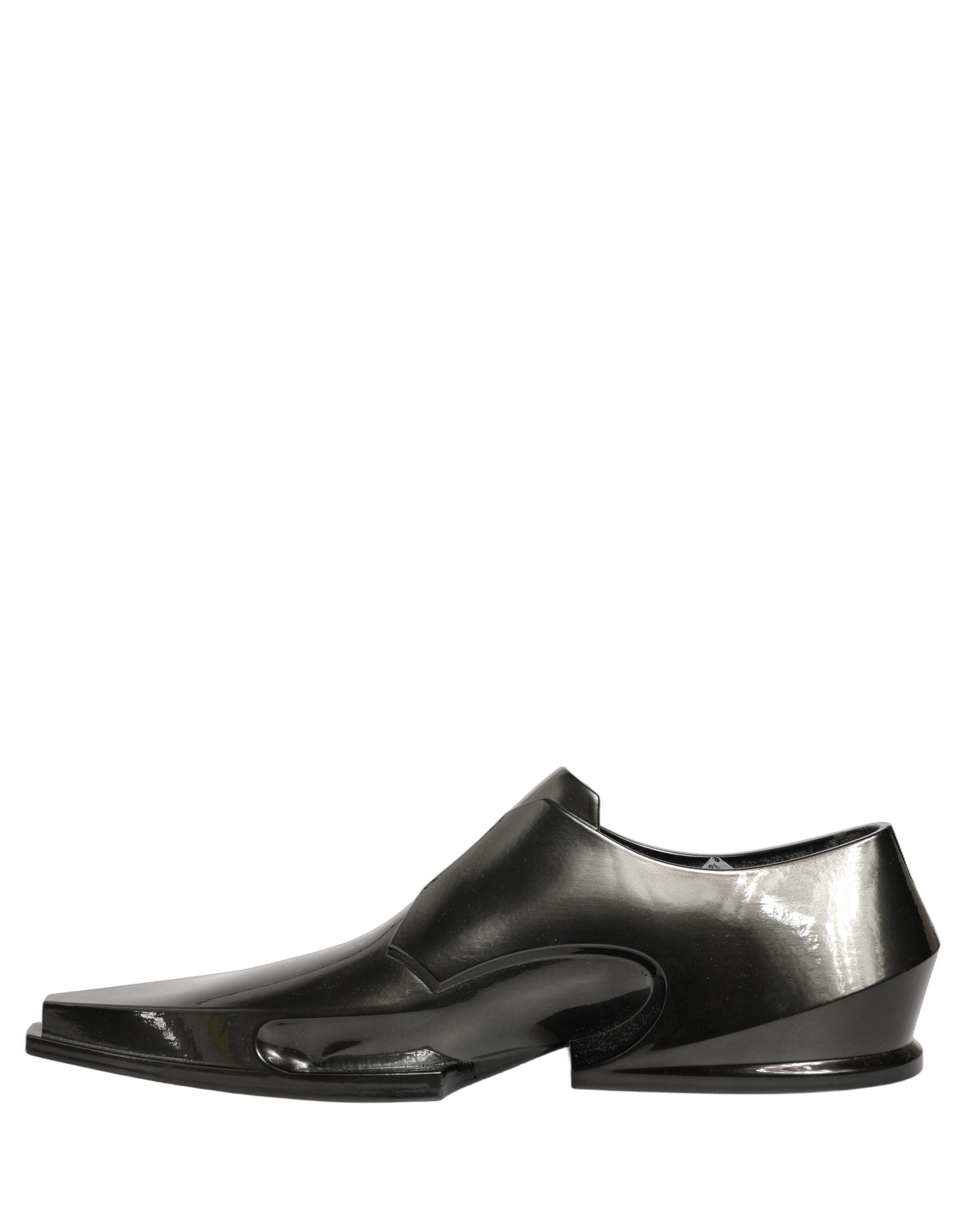 Dress Shiny Black Slip On Plastic Dress Shoes