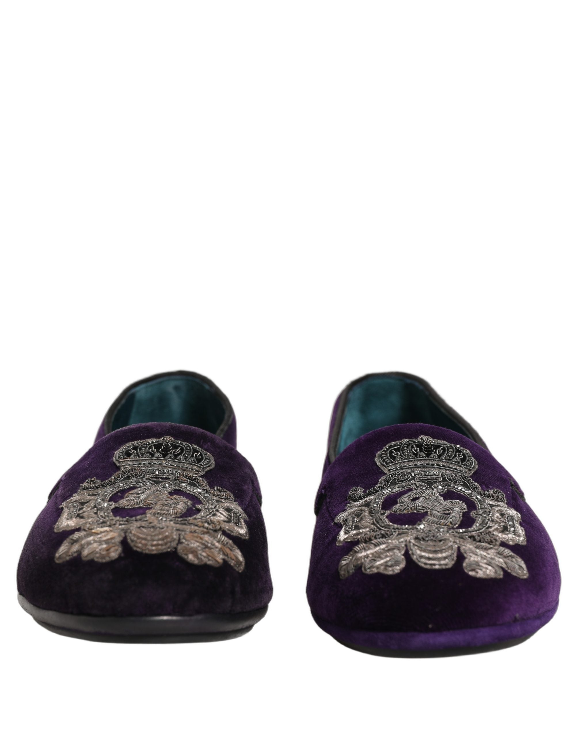 Purple Velvet Crown Embroidery Loafers Shoes