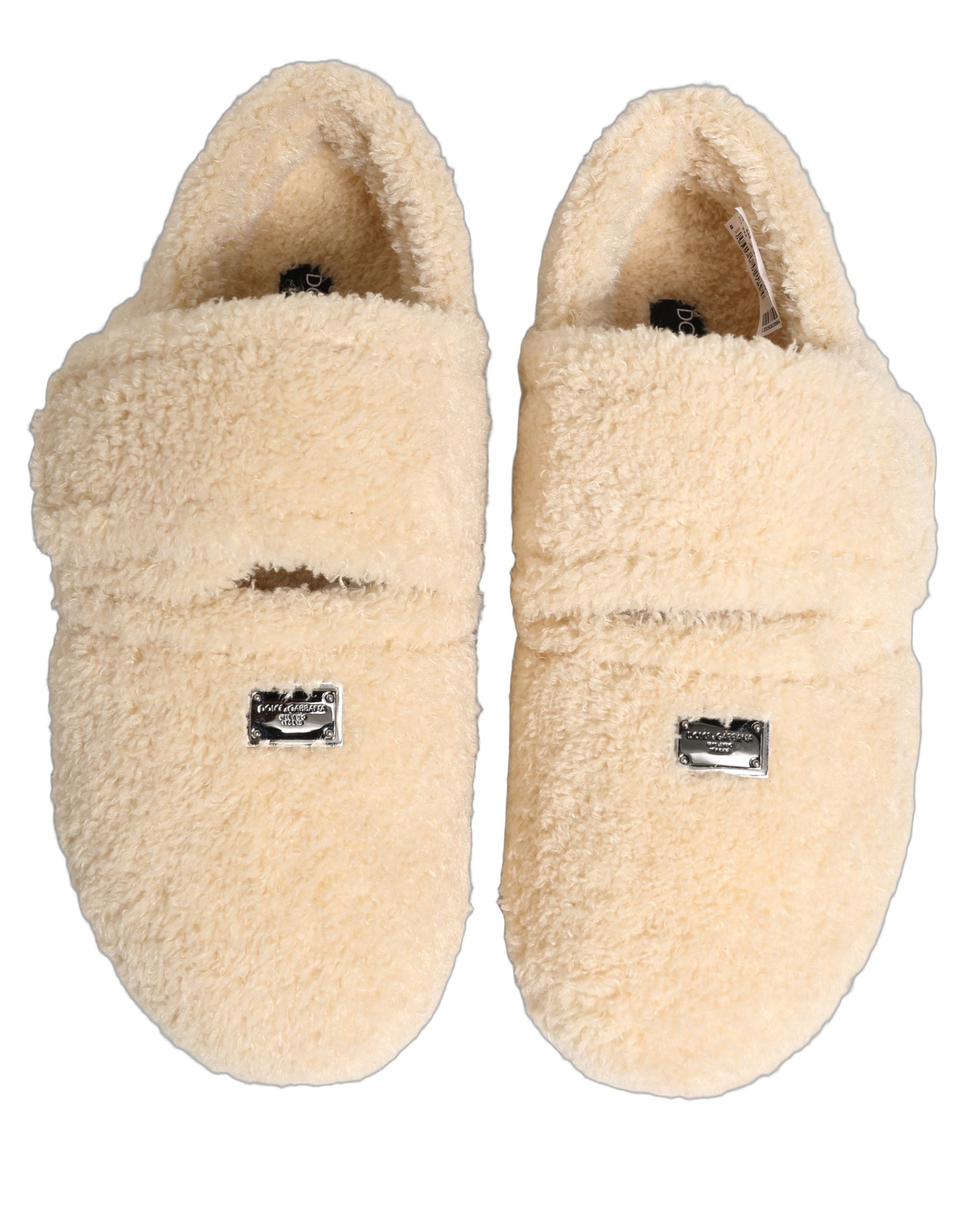 Beige Faux Fur Flats Men Slides Sandals Shoes