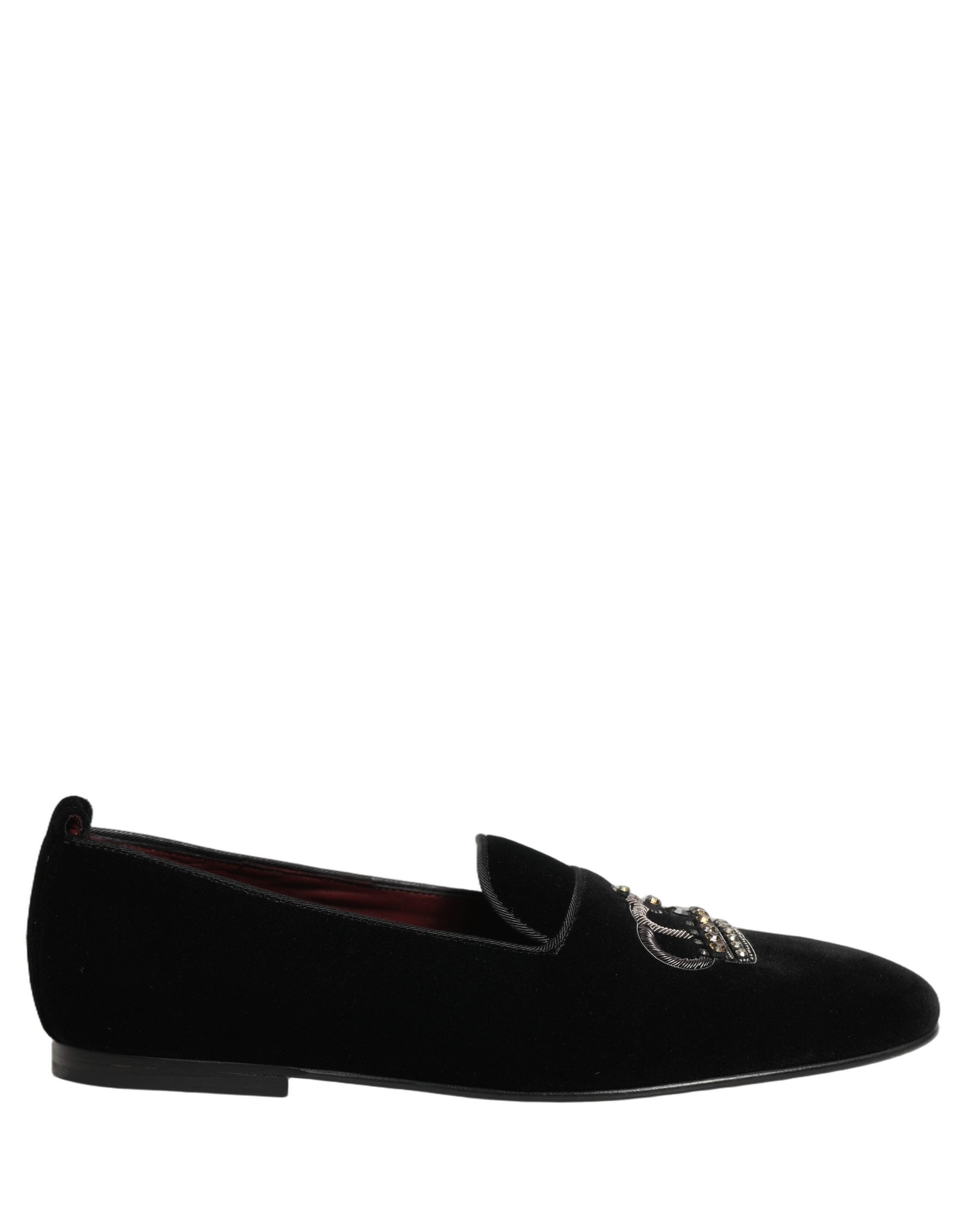 Black Crown Embellished Dress Loafers Shoes