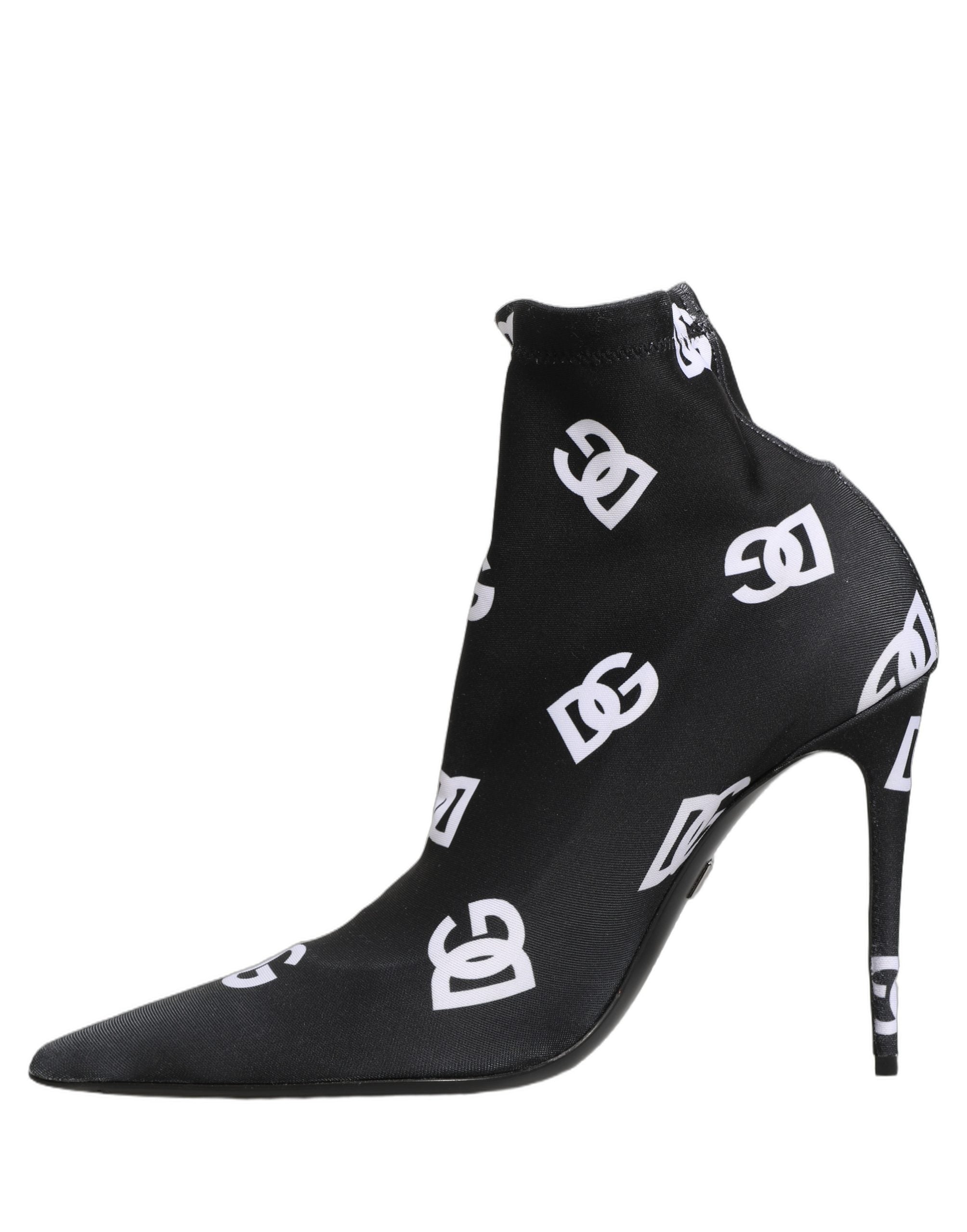 Black Logo Stretch Heels Ankle Boots Shoes