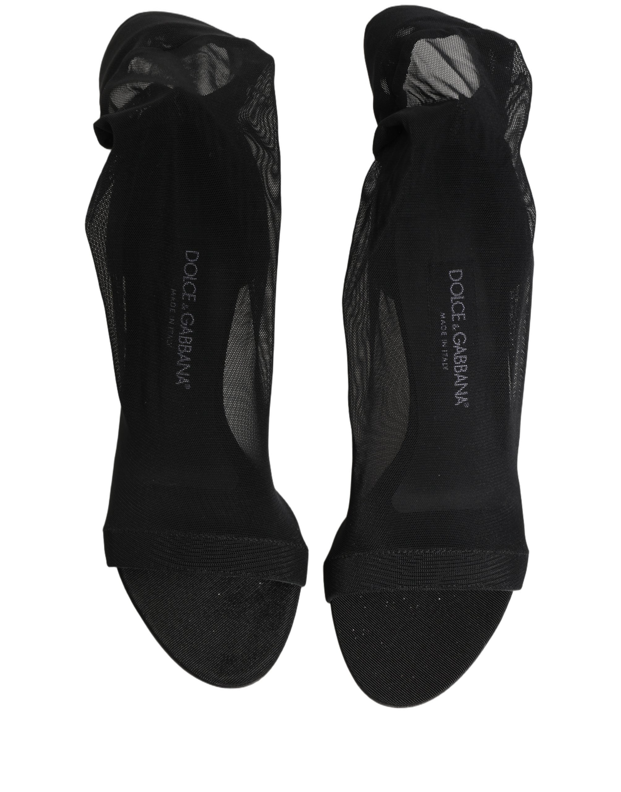 Black Nylon Mesh Sock Style Boots Shoes