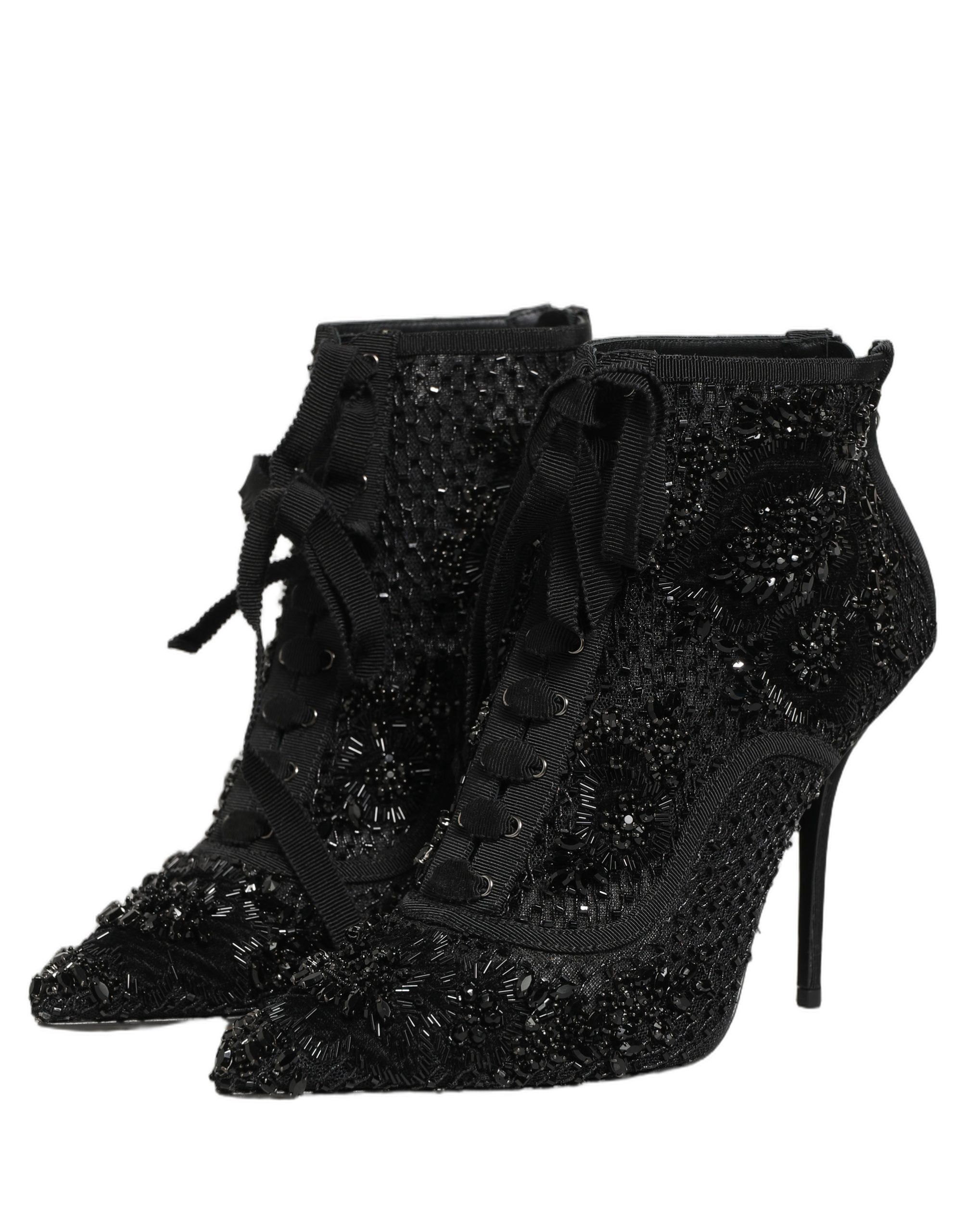 Black Embellished Mesh Ankle Boots Shoes