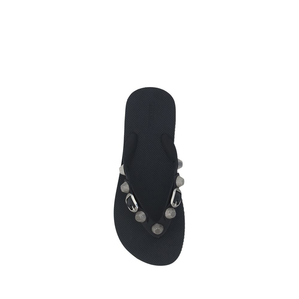 Black Polyurethane Flip-Flop Sandals