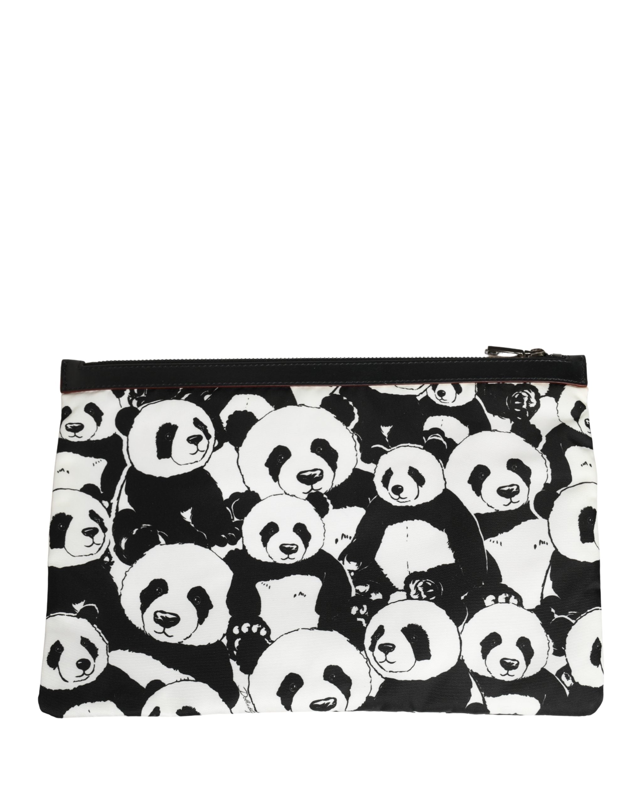 Black White Panda Print Nylon Clutch Men Pouch Borse Bag