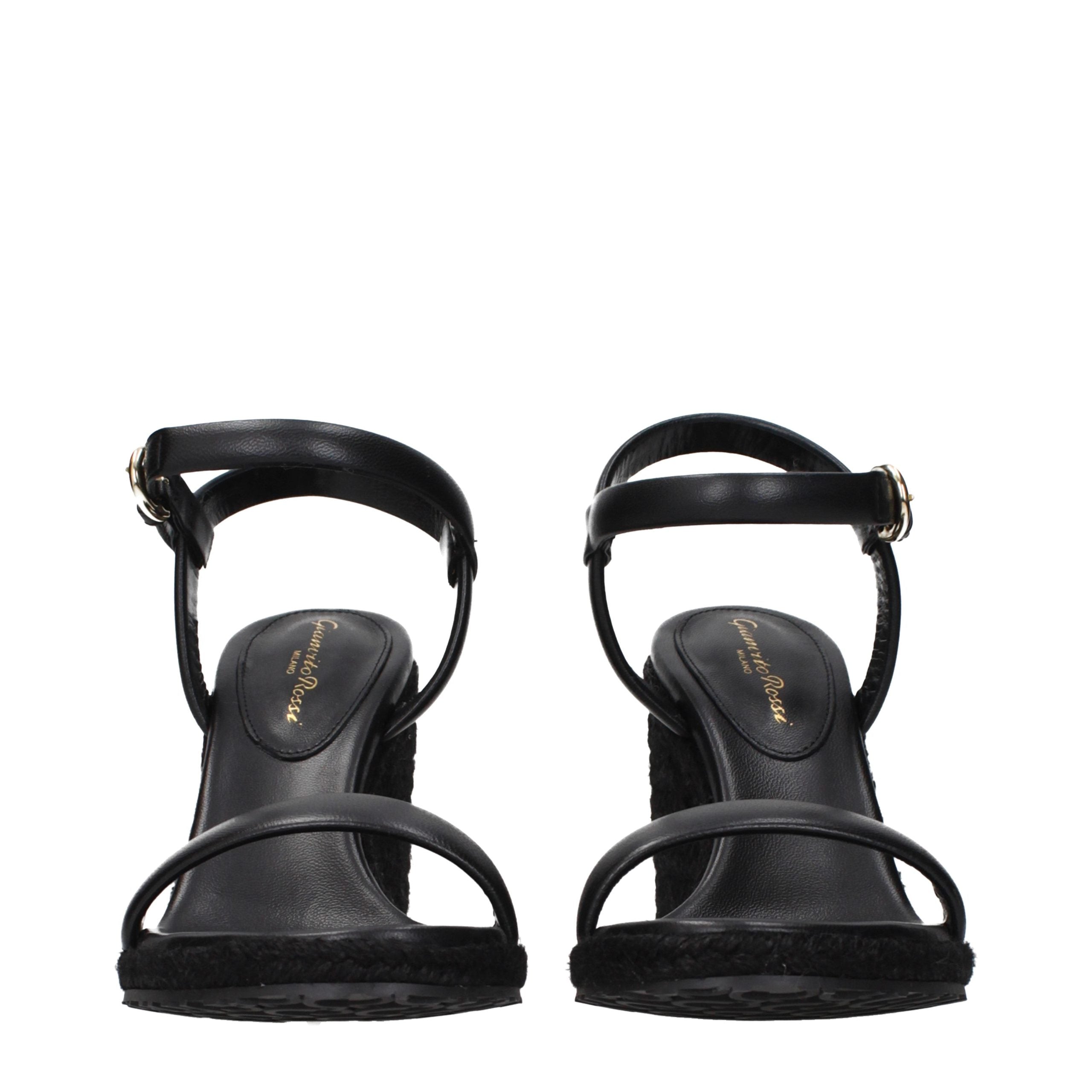 Black Leather Wedge Sandals