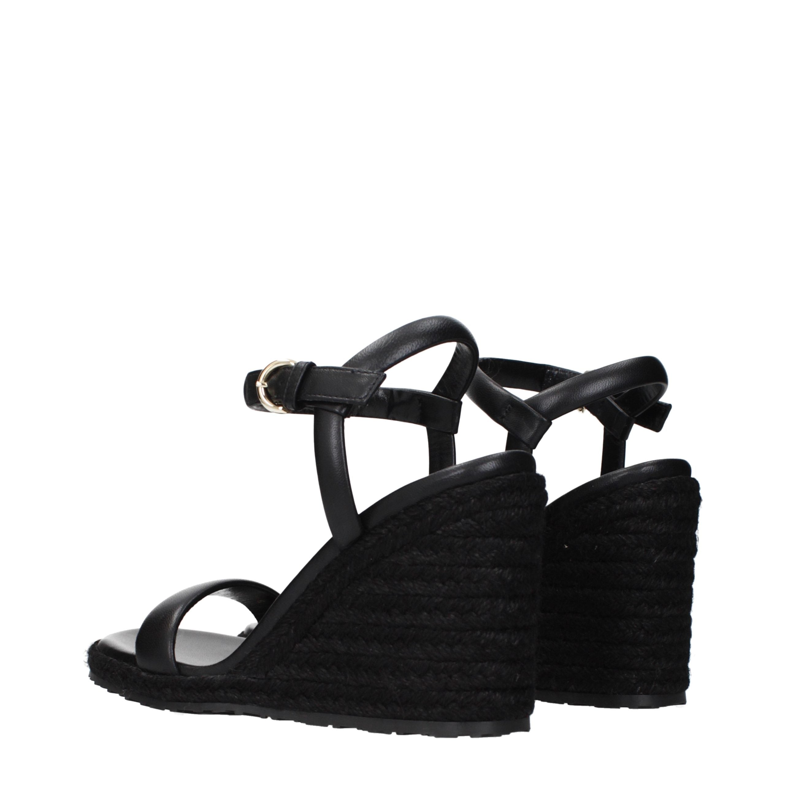 Black Leather Wedge Sandals