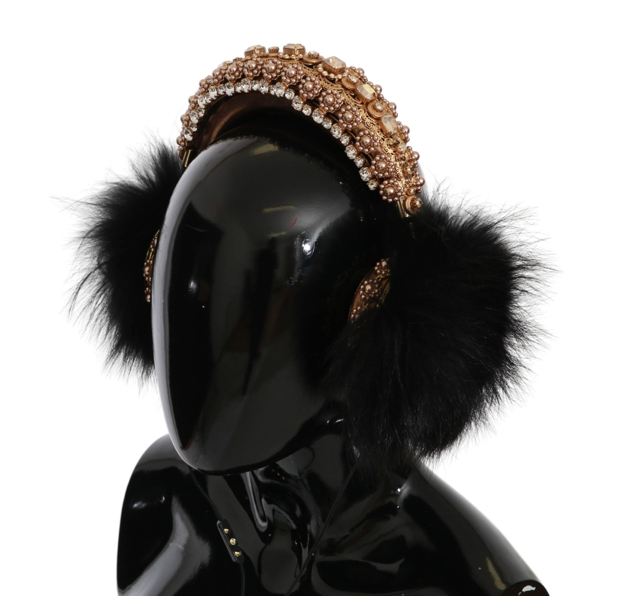 Sluchátka s mikrofonem Gold Black Crystal Fur