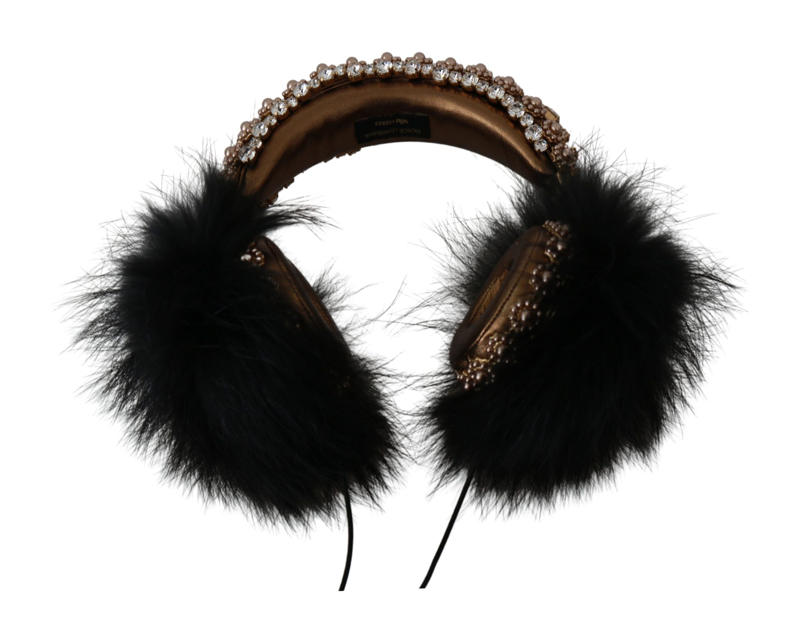 Sluchátka s mikrofonem Gold Black Crystal Fur