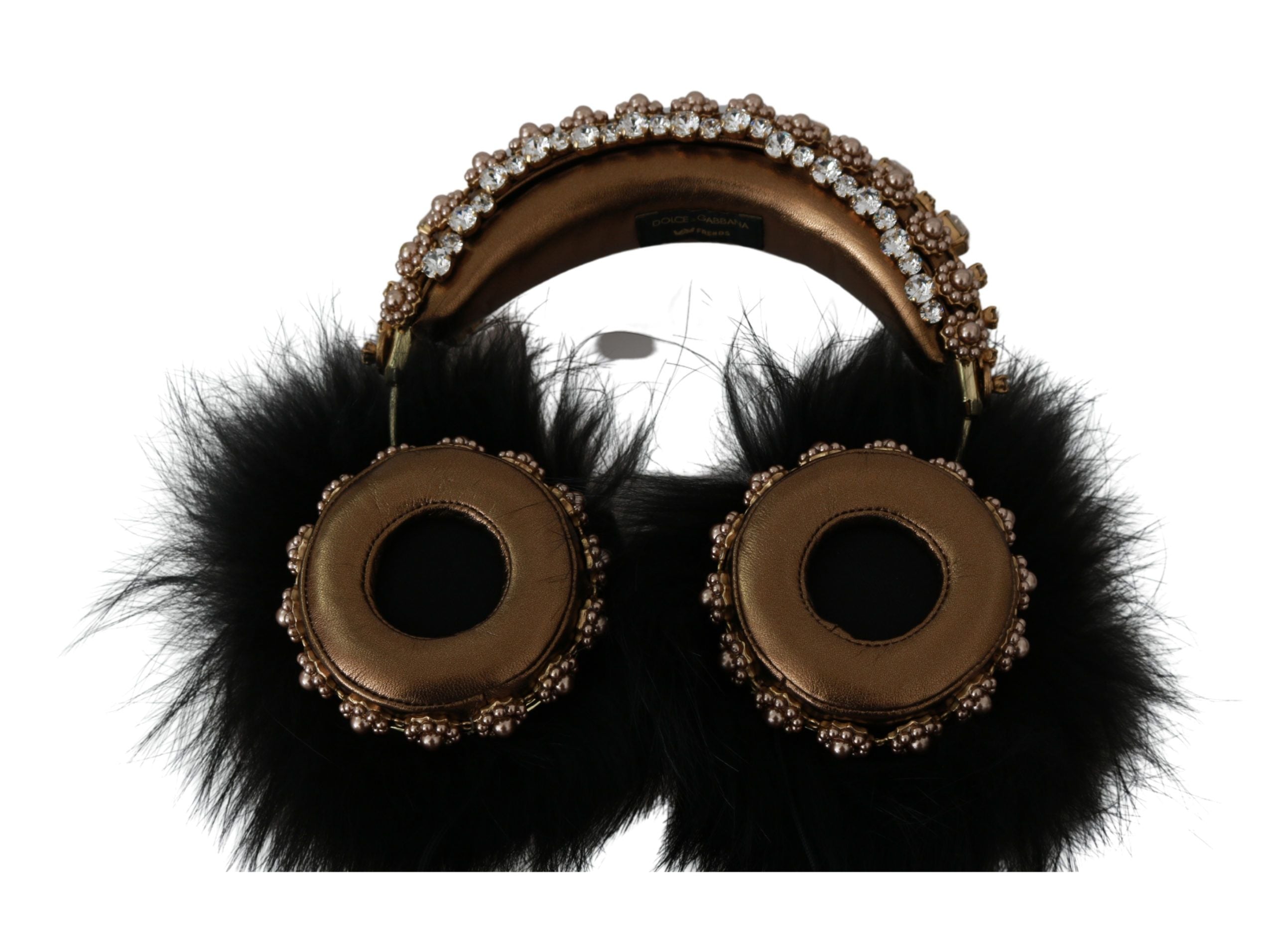 Sluchátka s mikrofonem Gold Black Crystal Fur