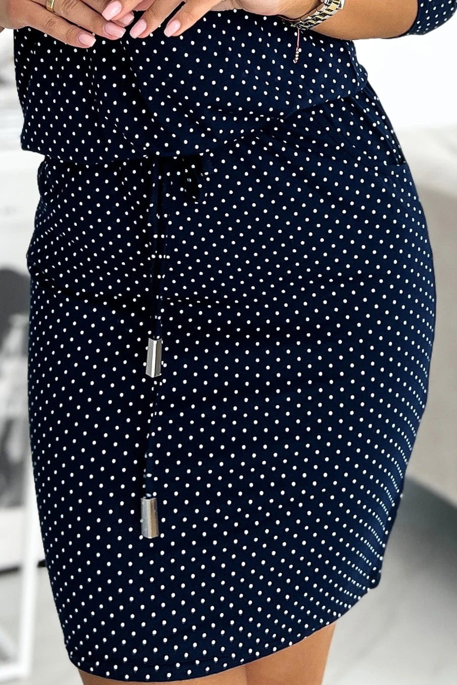 Sports dress with pockets – Navy Blue With Small Dots