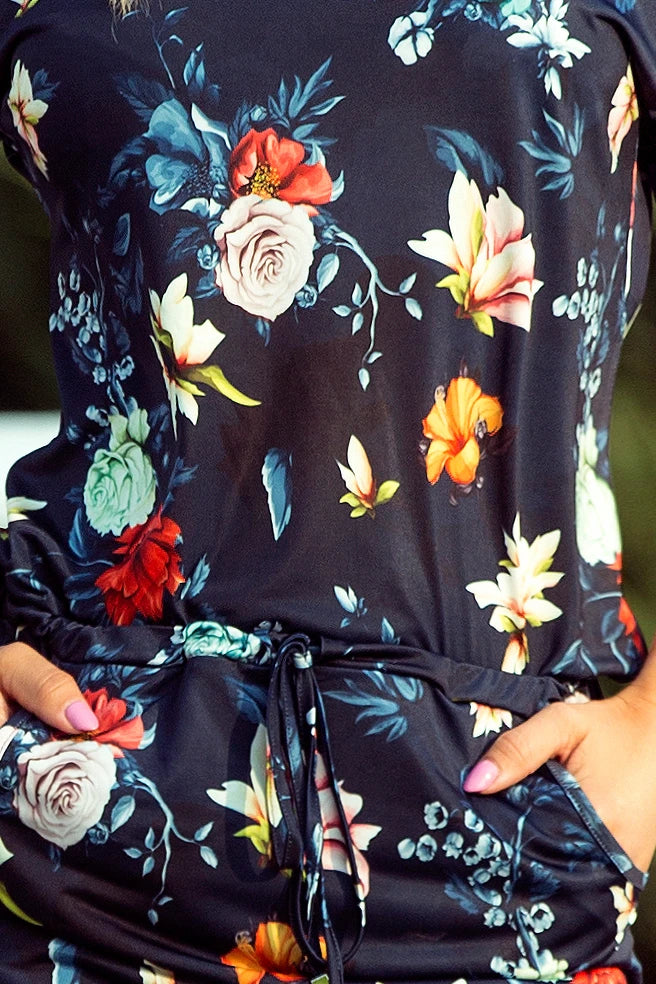 Sporty dress – Colorful Flowers On A Dark Blue Background