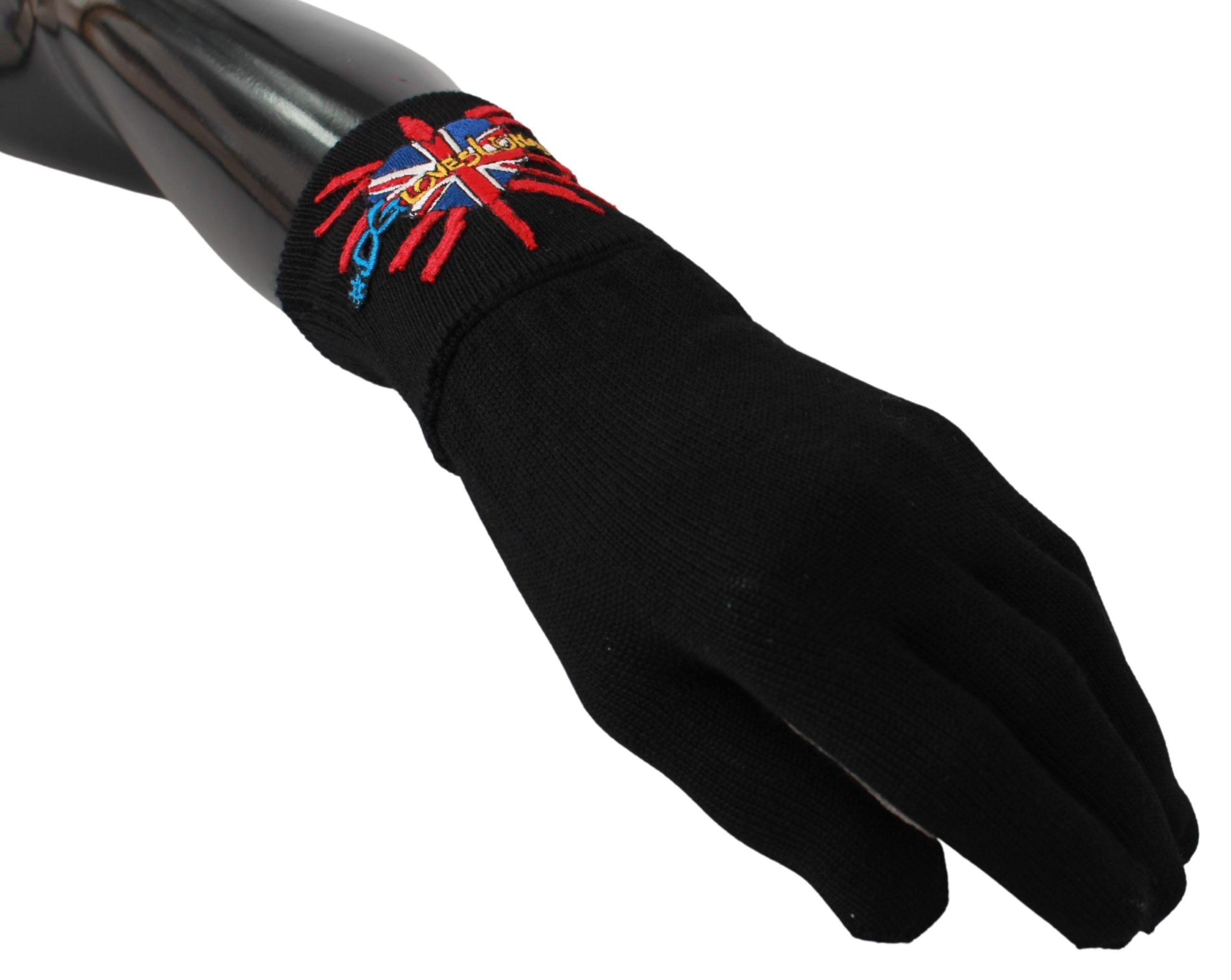 Černé vyšívané vlněné rukavice #DGLovesLondon