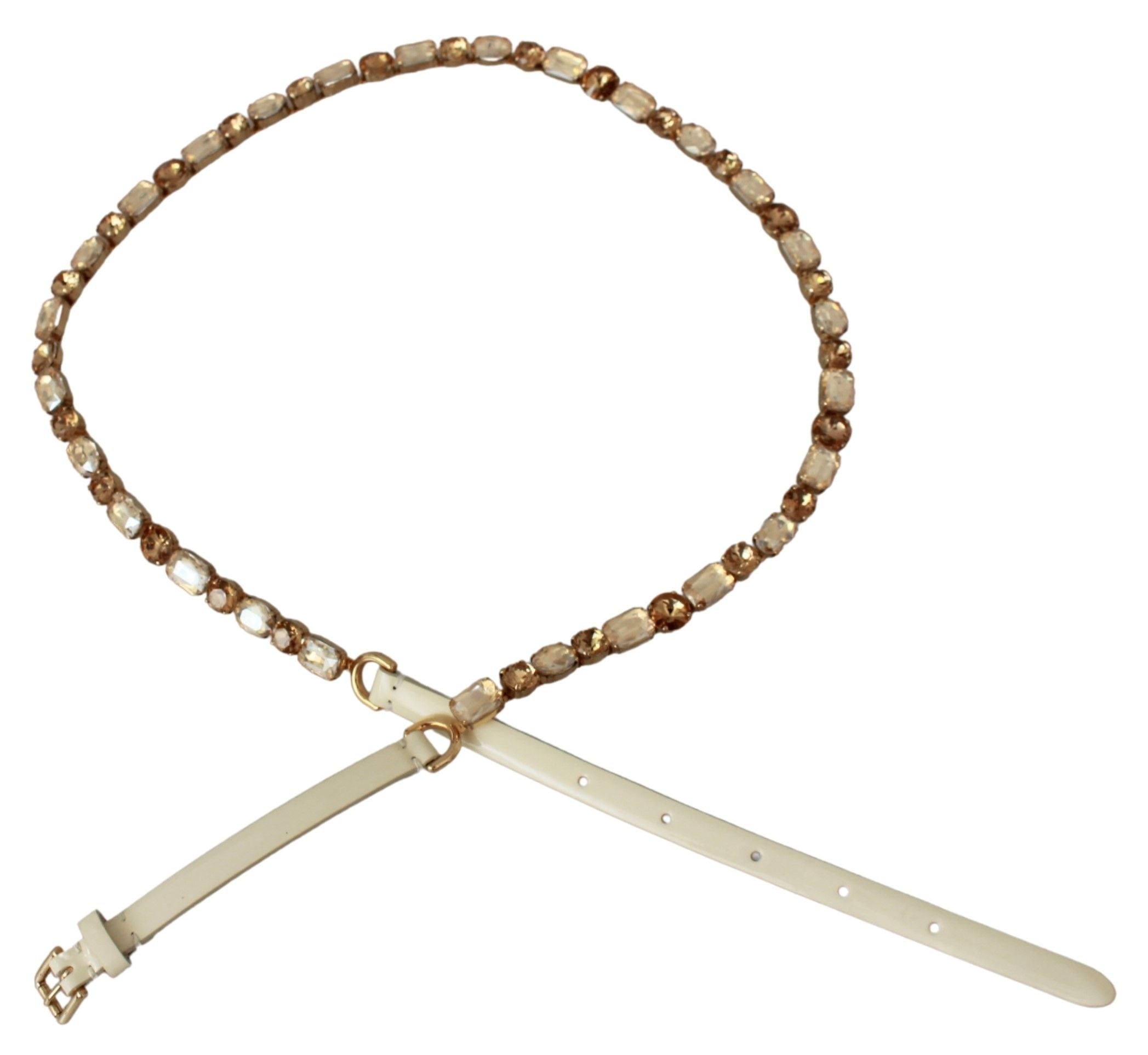 Bílý kožený opasek s krystaly