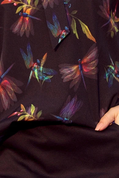 Blouse with bond – Dark Blue + Colorful Dragonflies