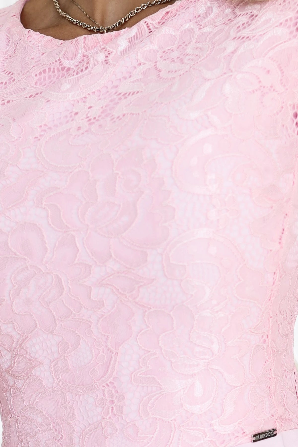 MARTA Flared dress with lace and sleeves – Light Pink