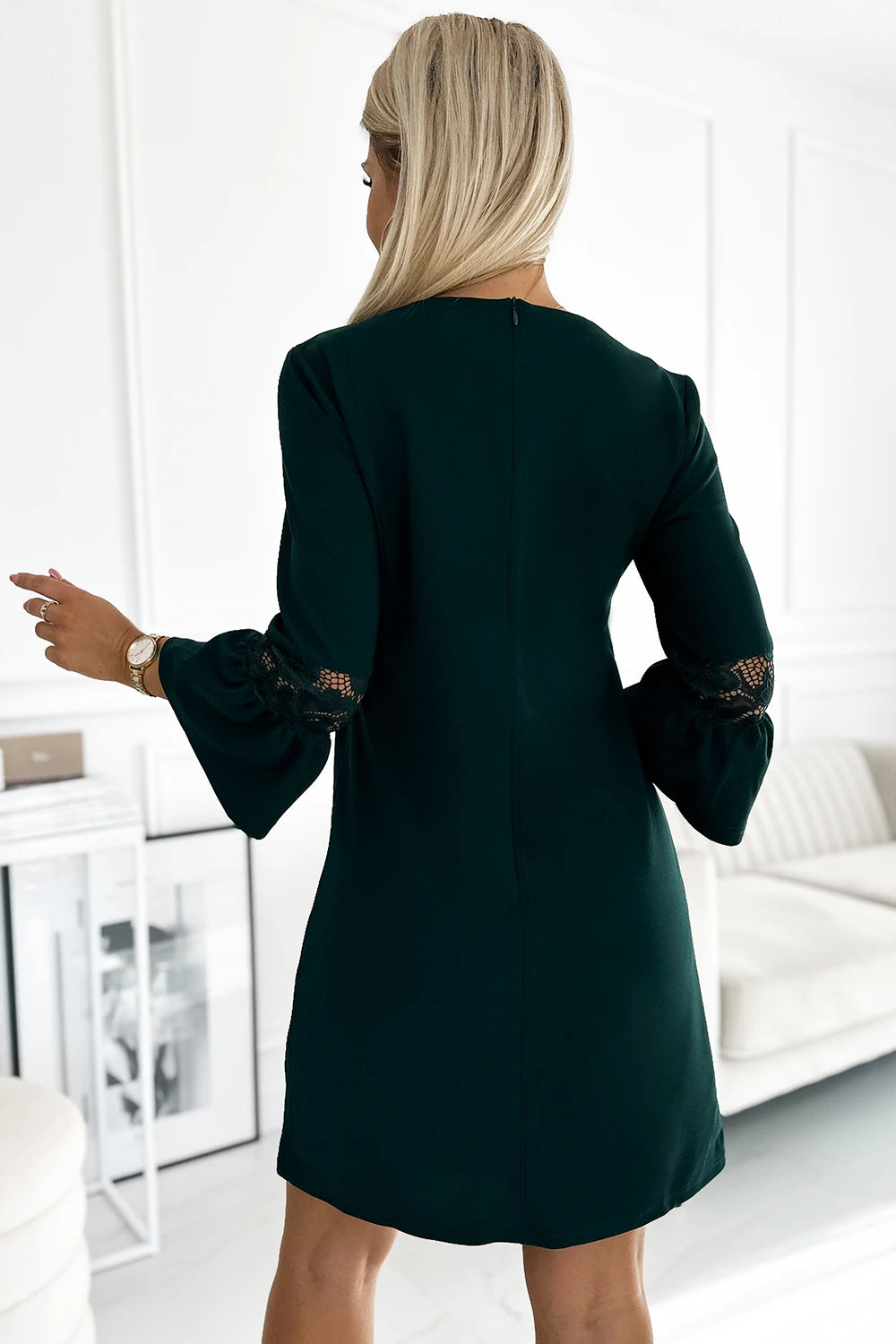 MARGARET dress with lace on the sleeves – Dark Green