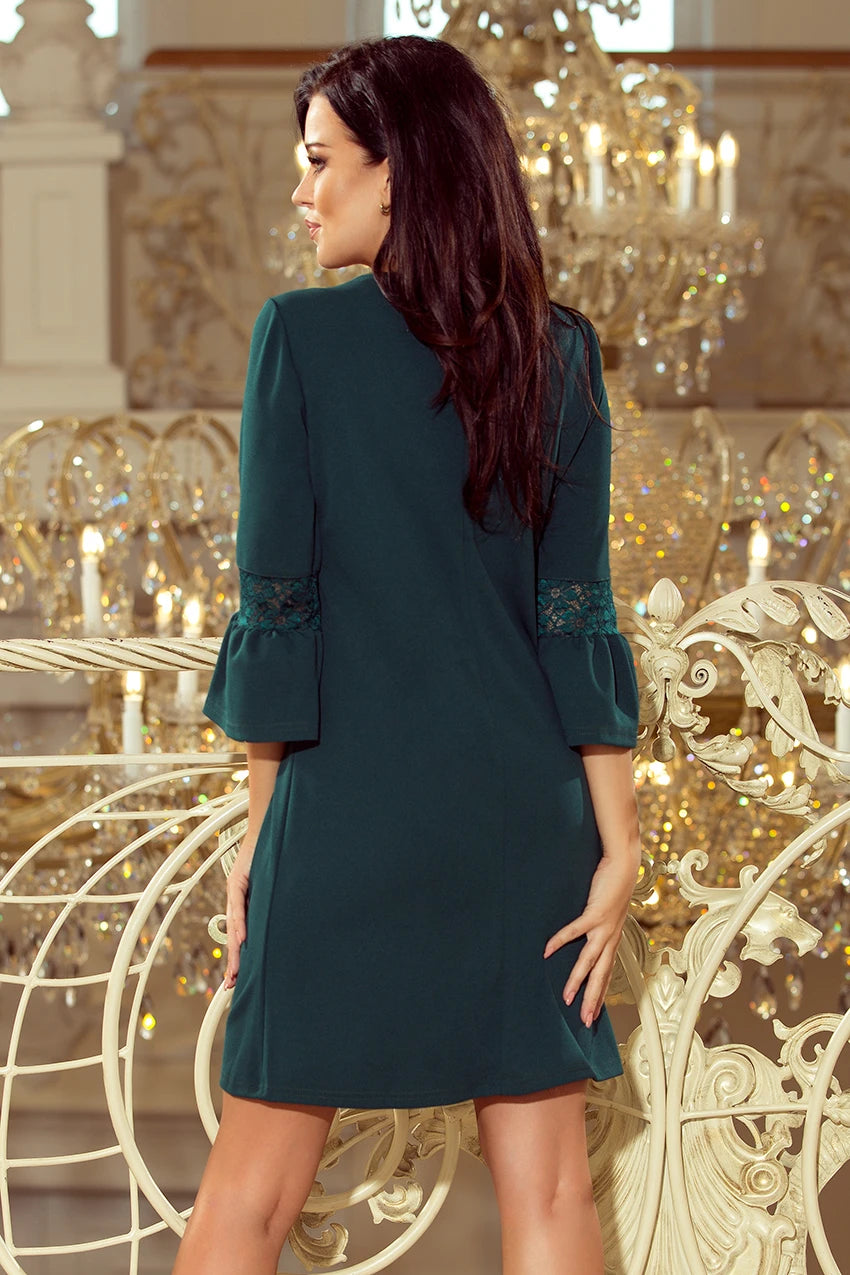 MARGARET dress with lace on the sleeves – Dark Green