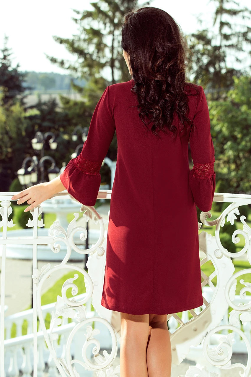 MARGARET dress with lace on the sleeves – Burgundy Color