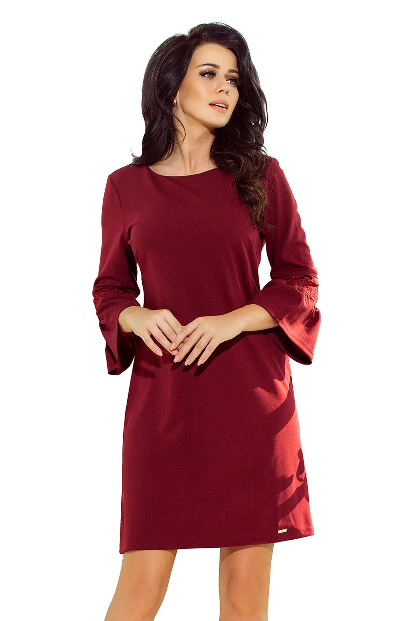 MARGARET dress with lace on the sleeves – Burgundy Color