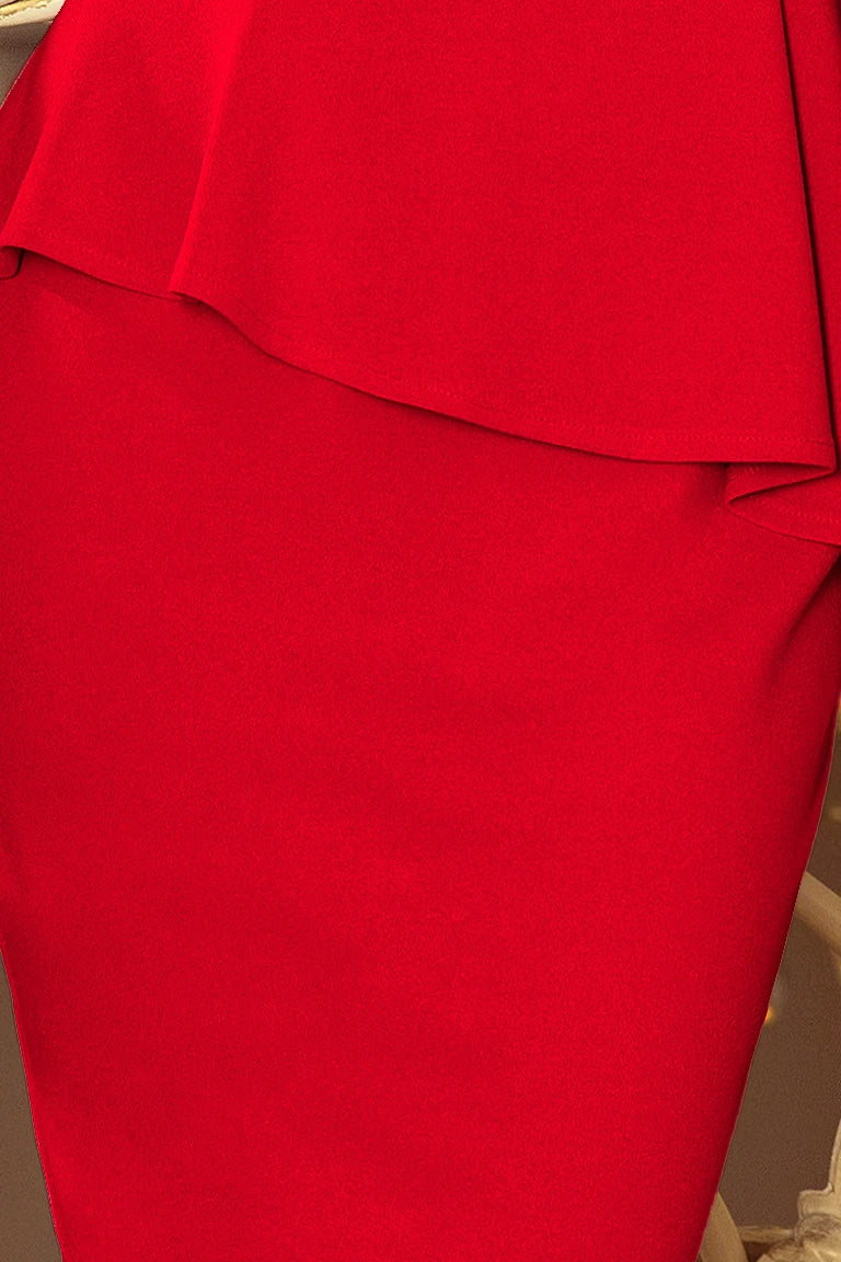 Elegant midi dress with frill – RED