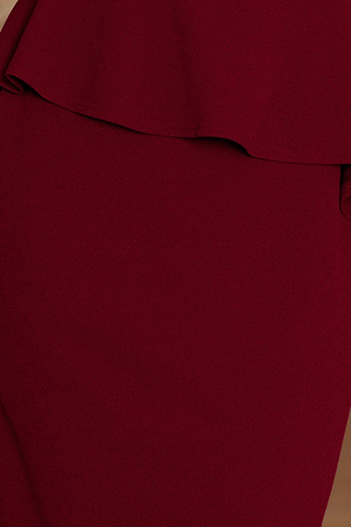 Elegant midi dress with frill – Burgundy Color