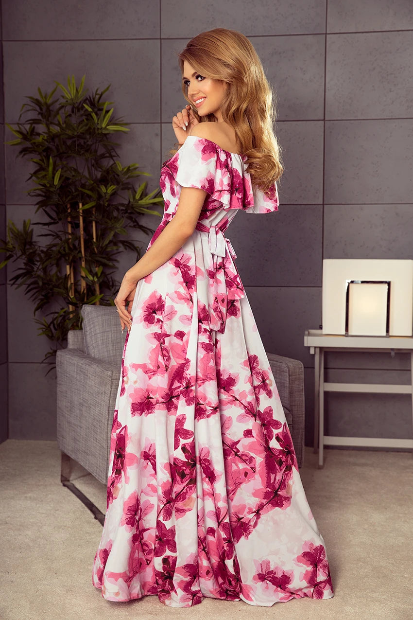 Long dress with frill – Big Pink Flowers