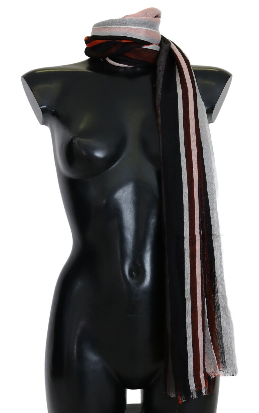 Vícebarevný pruhovaný hedvábný šál s třásněmi