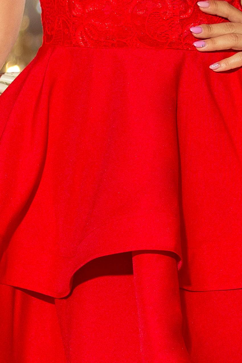 LAURA flared dress with lace – Red