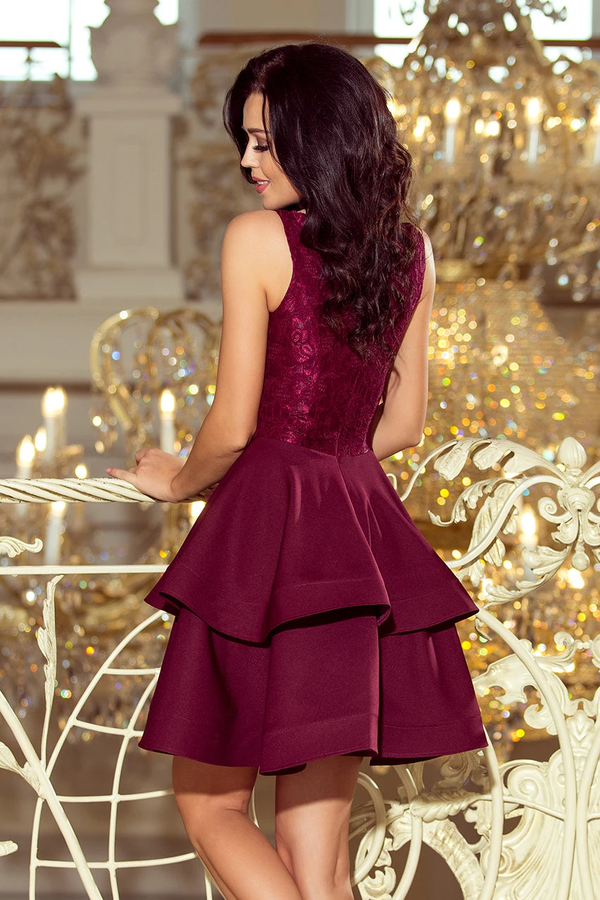 LAURA flared dress with lace – Burgundy Color