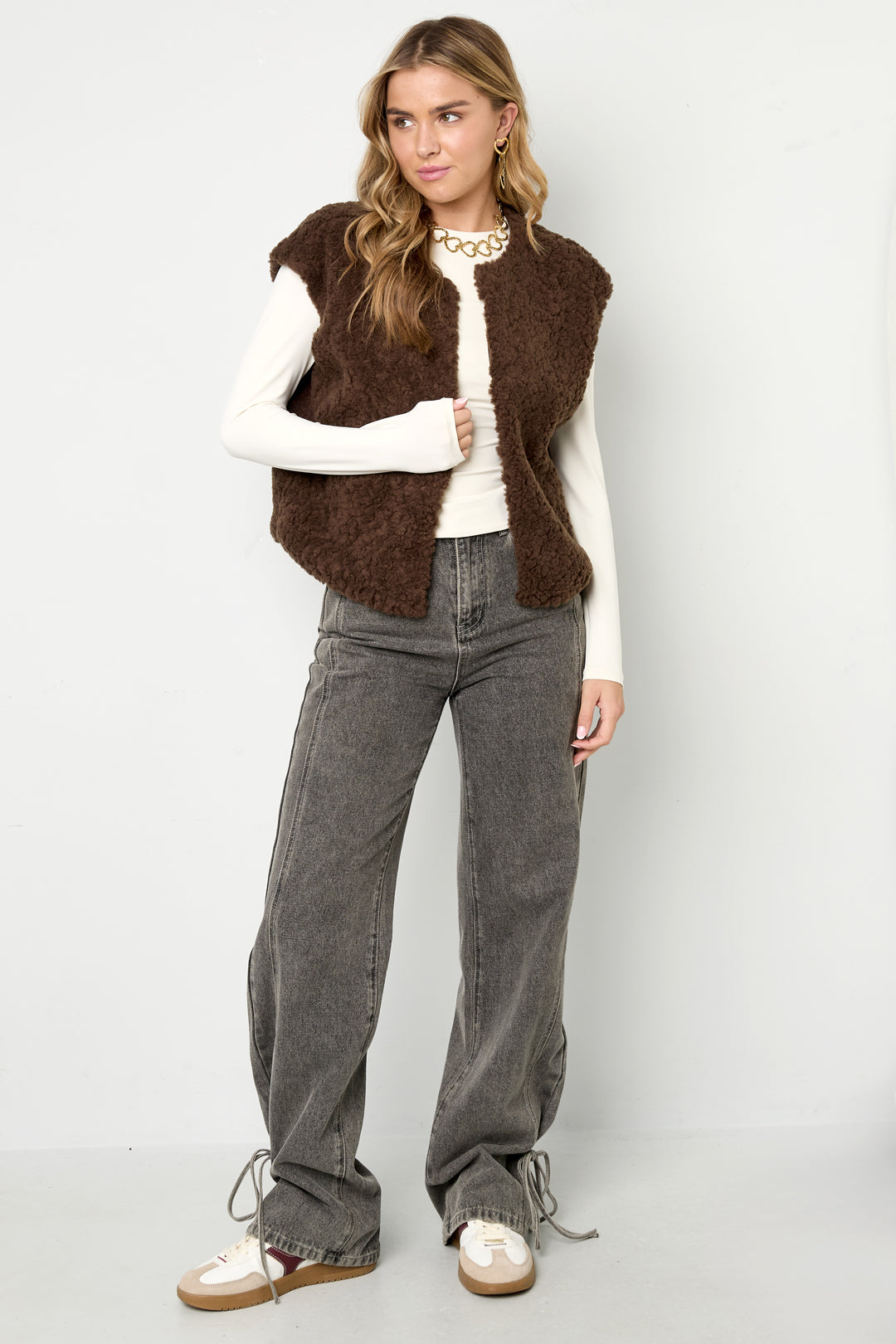 Woven Polyester Fiber Women's Vest Casual Solid Color Fall/Winter
