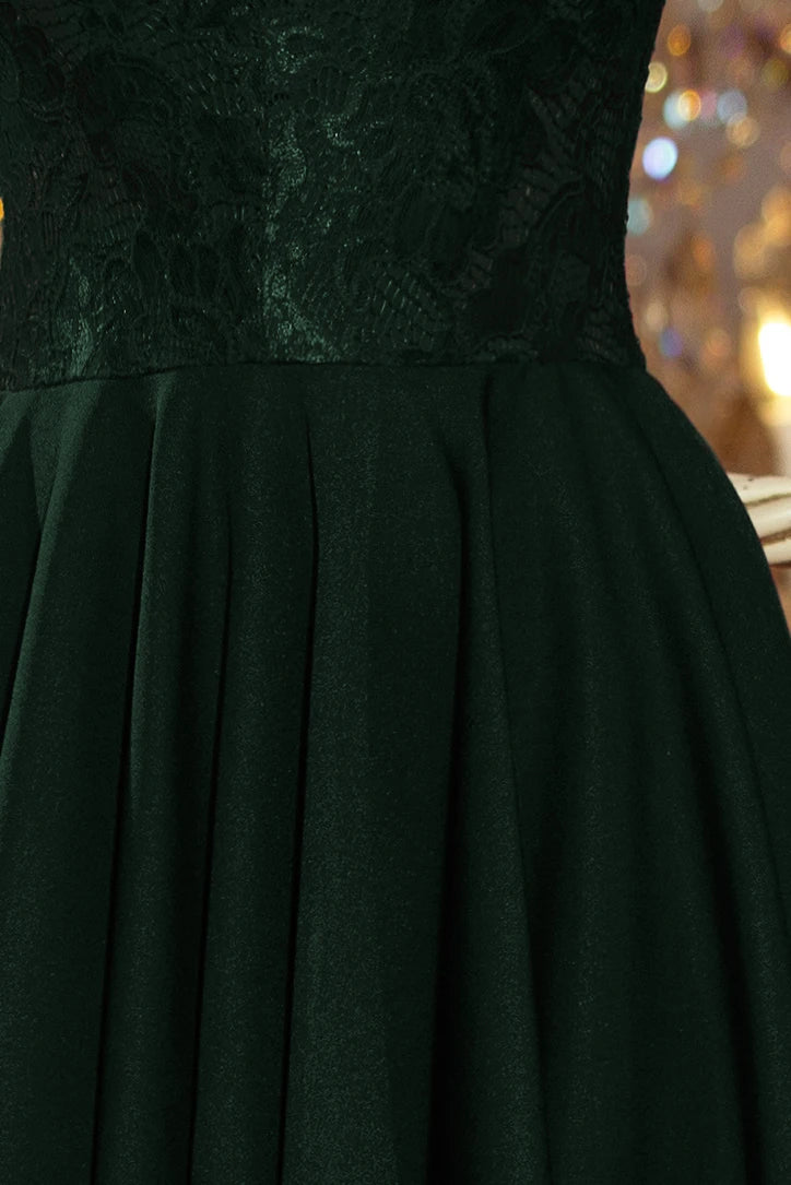 NICOLLE – dress with longer back with lace neckline – Dark Green