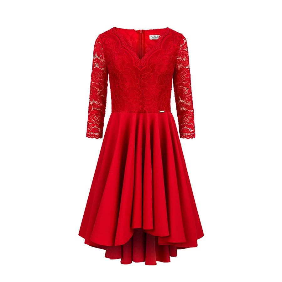 NICOLLE – dress with longer back with lace neckline – Red